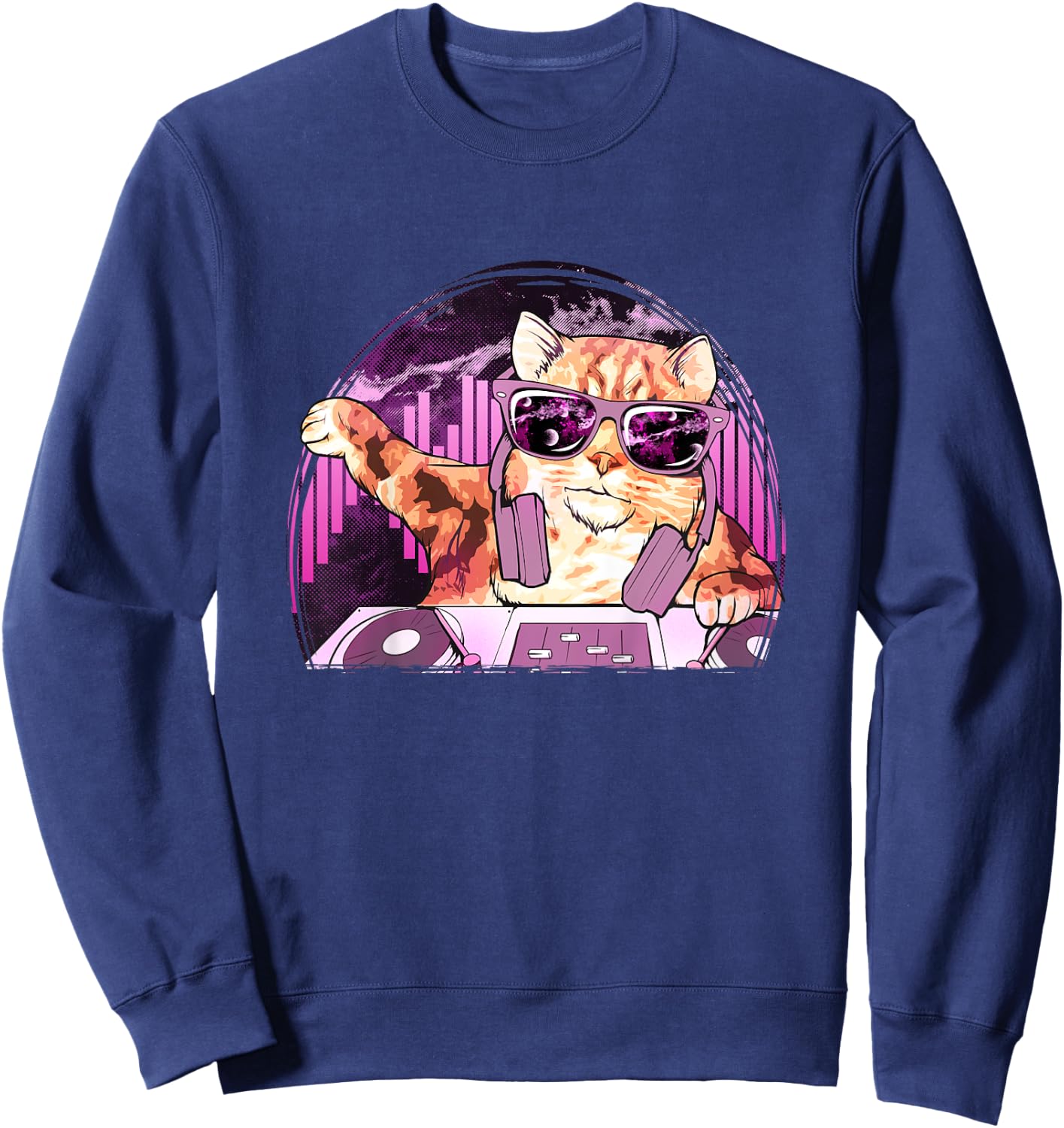 Cat Shirt - Cool Kitty Cat DJ Space Music Kids Sweatshirt - Sweatshirt | Navy
