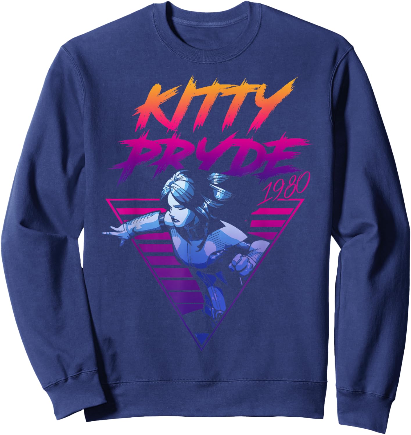 Marvel X-Men Kitty Pryde Retro Neon Triangle Graphic Sweatshirt - Sweatshirt | Navy