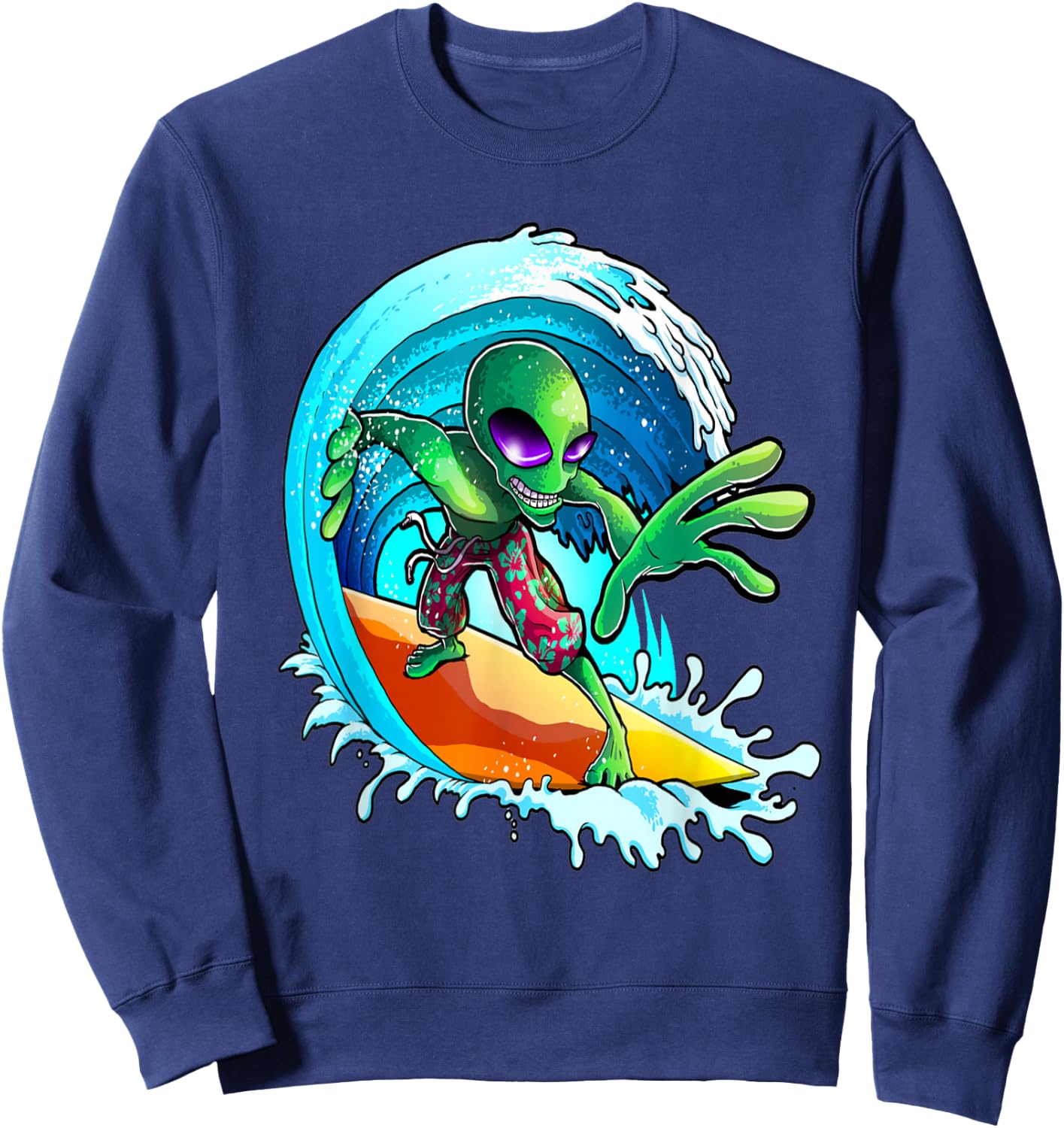 Surfer Alien Funny Summer Surfing Women's and Men's Sweatshirt - Sweatshirt | Navy