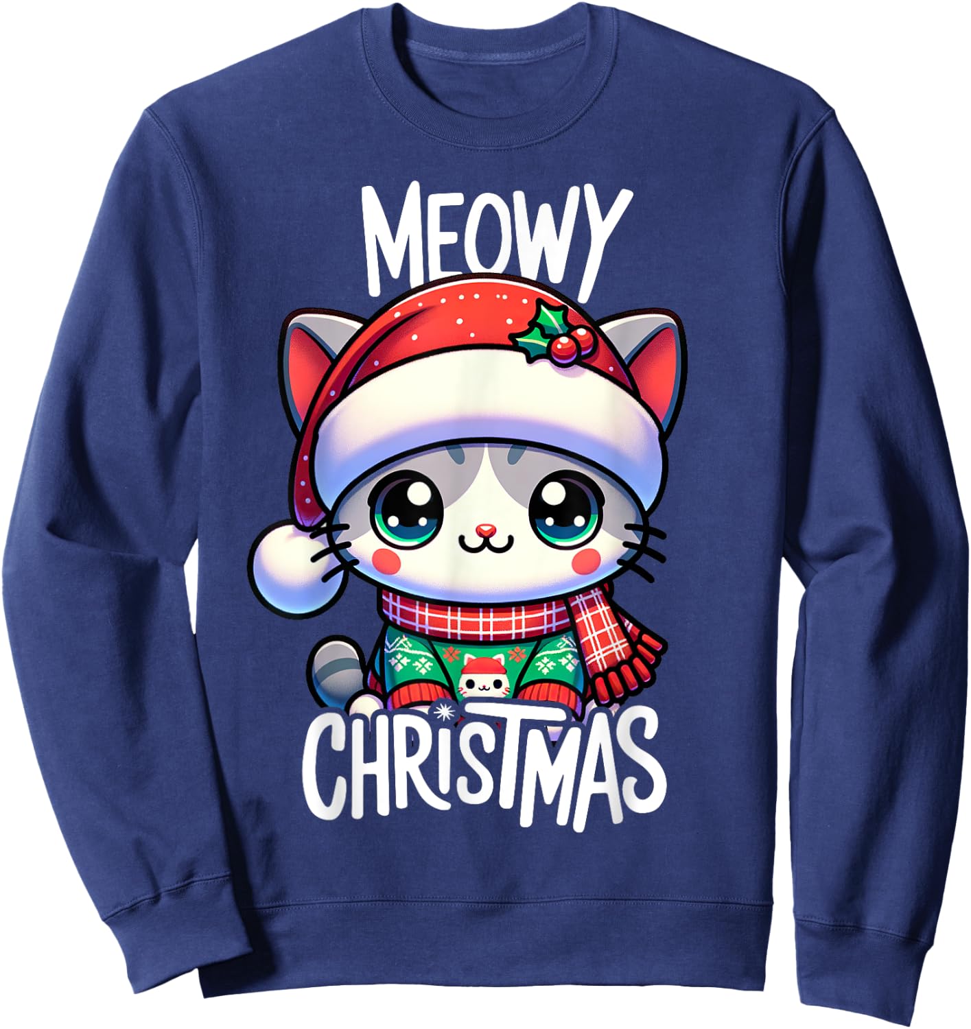 Meowy Christmas Cat Lover Funny Festive Holidays Cute Kitten Men Women Kids Sweatshirt - Sweatshirt | Navy