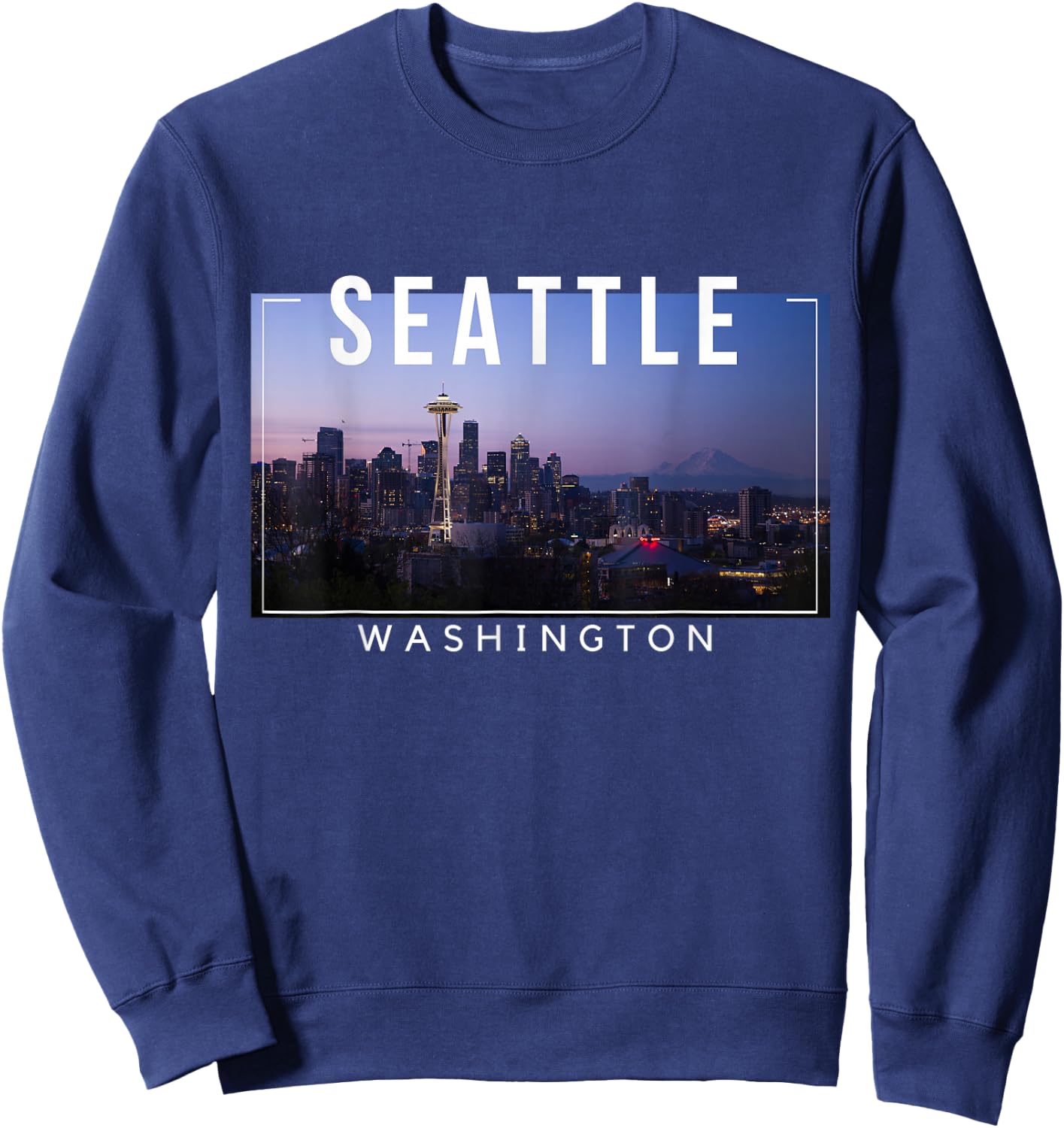 Seattle Washington Skyline Space Needle Mount Rainier Sweatshirt - Sweatshirt | Navy