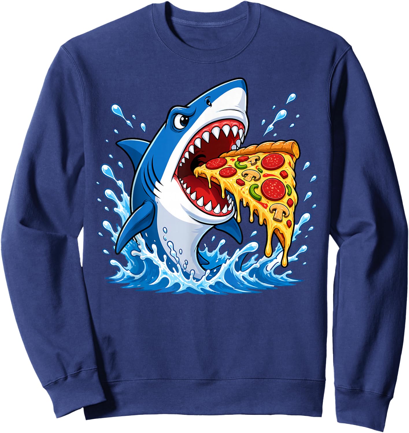 Shark Pizza Lover Foodie Fun Shark Eating Pizza Slice Sweatshirt - Sweatshirt | Navy