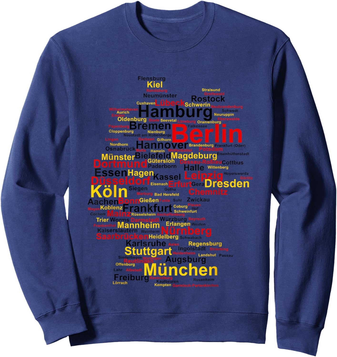 Germany Map Silhouette Towns Cities Flag Berlin Travel Small Sweatshirt - Sweatshirt | Navy