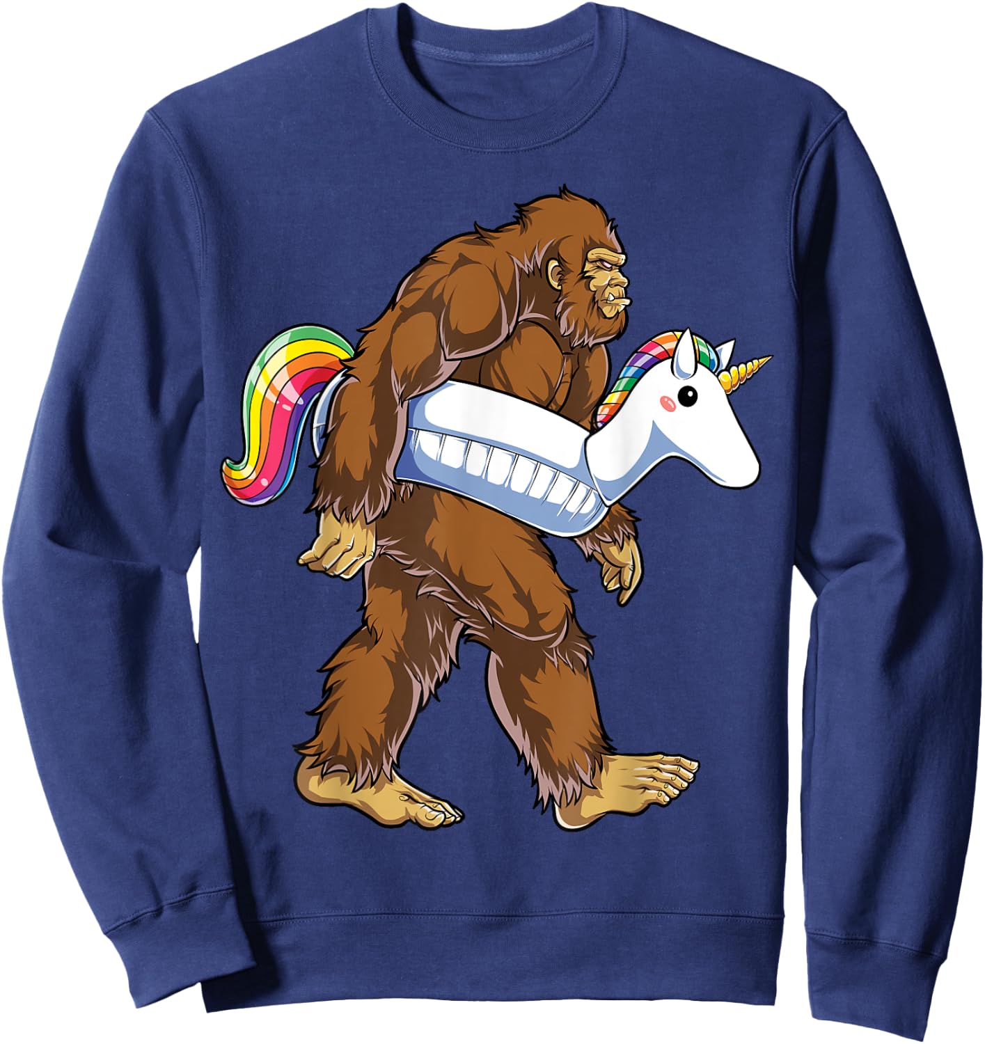Pool Party Bigfoot Unicorn Float Funny Sasquatch Rainbow Sweatshirt - Sweatshirt | Navy