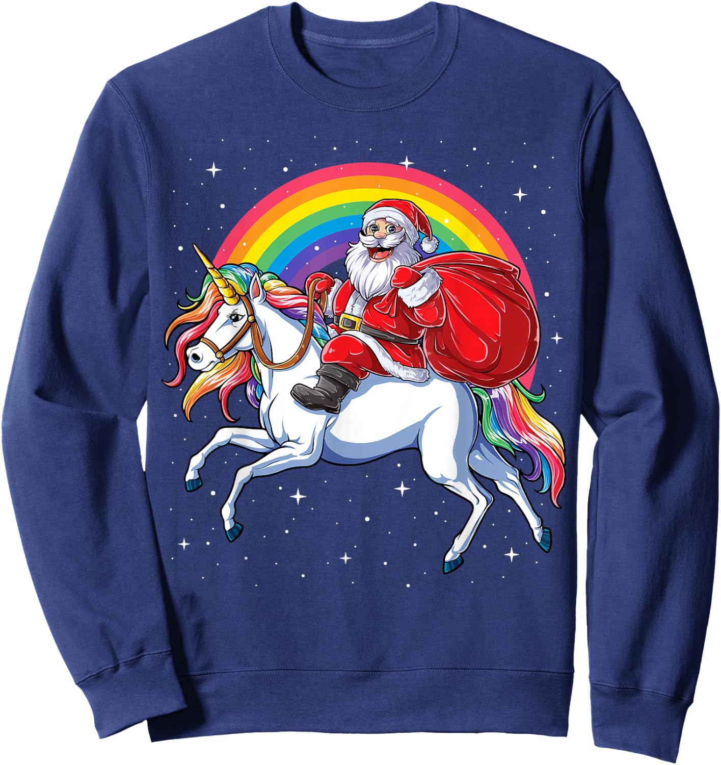 Christmas Santa Riding Unicorn Xmas Girls Women Rainbow Sweatshirt - Sweatshirt | Navy