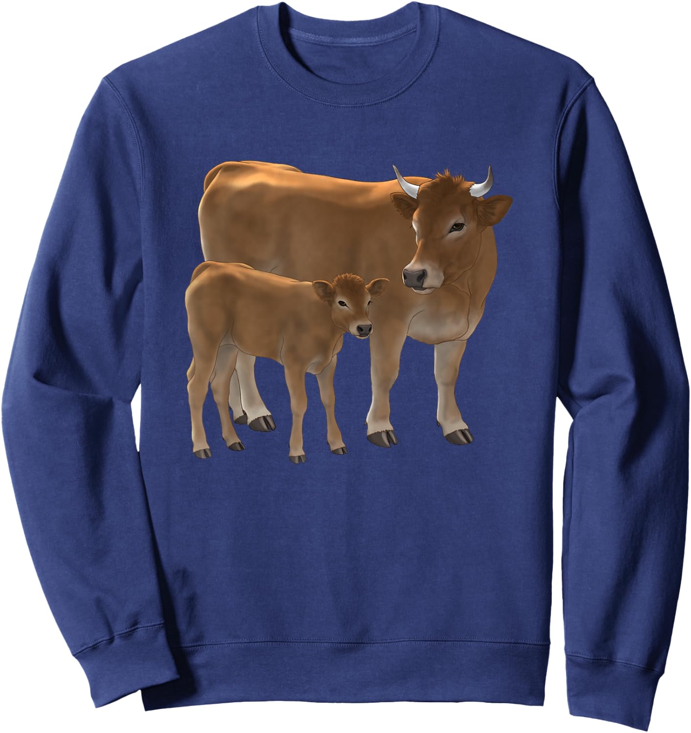Aubrac or Jersey Brown Cow & Cute Calf Cattle Rancher Art Sweatshirt - Sweatshirt | Navy