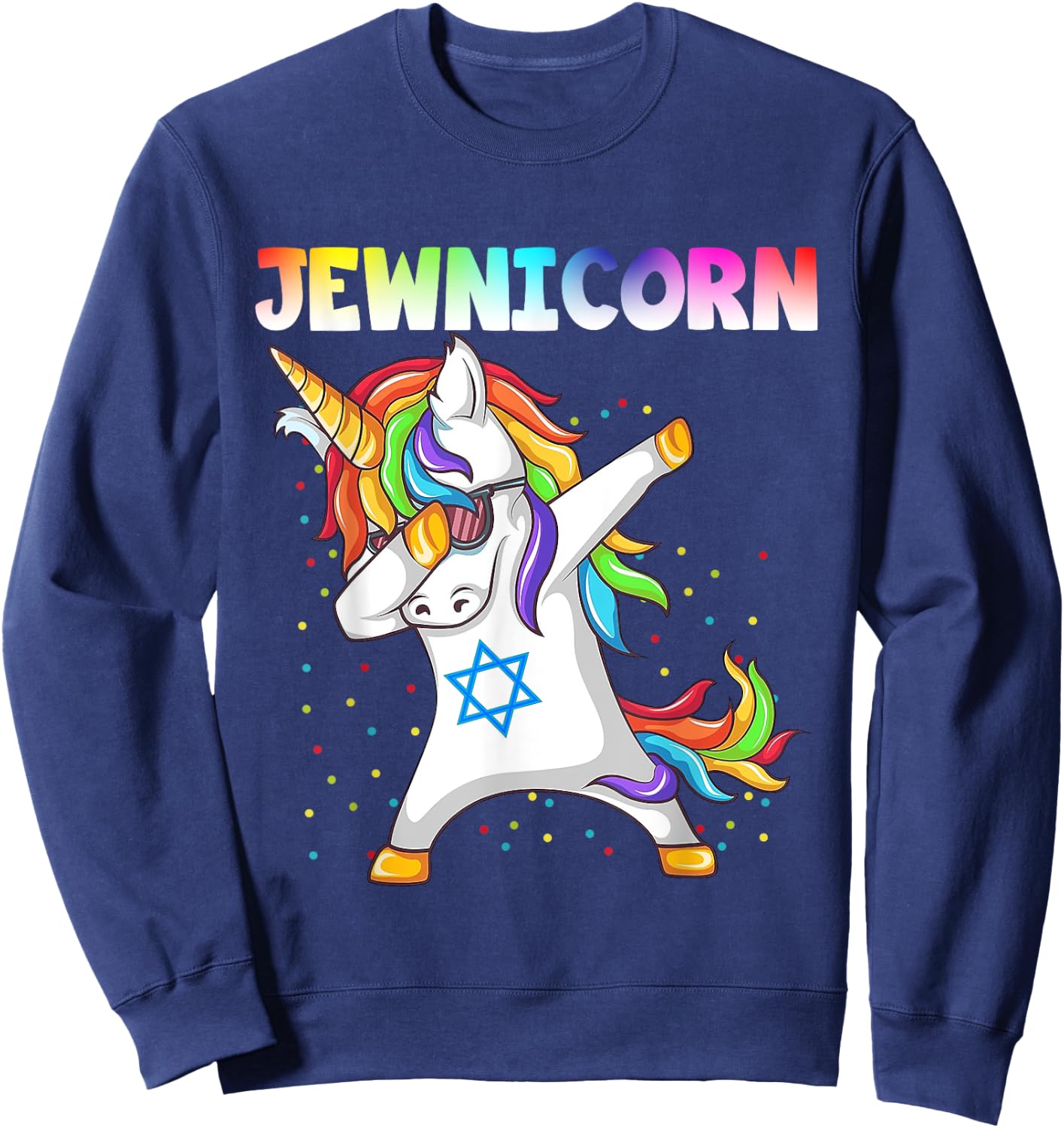 Hanukkah Dabbing Unicorn Jewnicorn Chanukah Jewish Xmas Sweatshirt - Sweatshirt | Navy