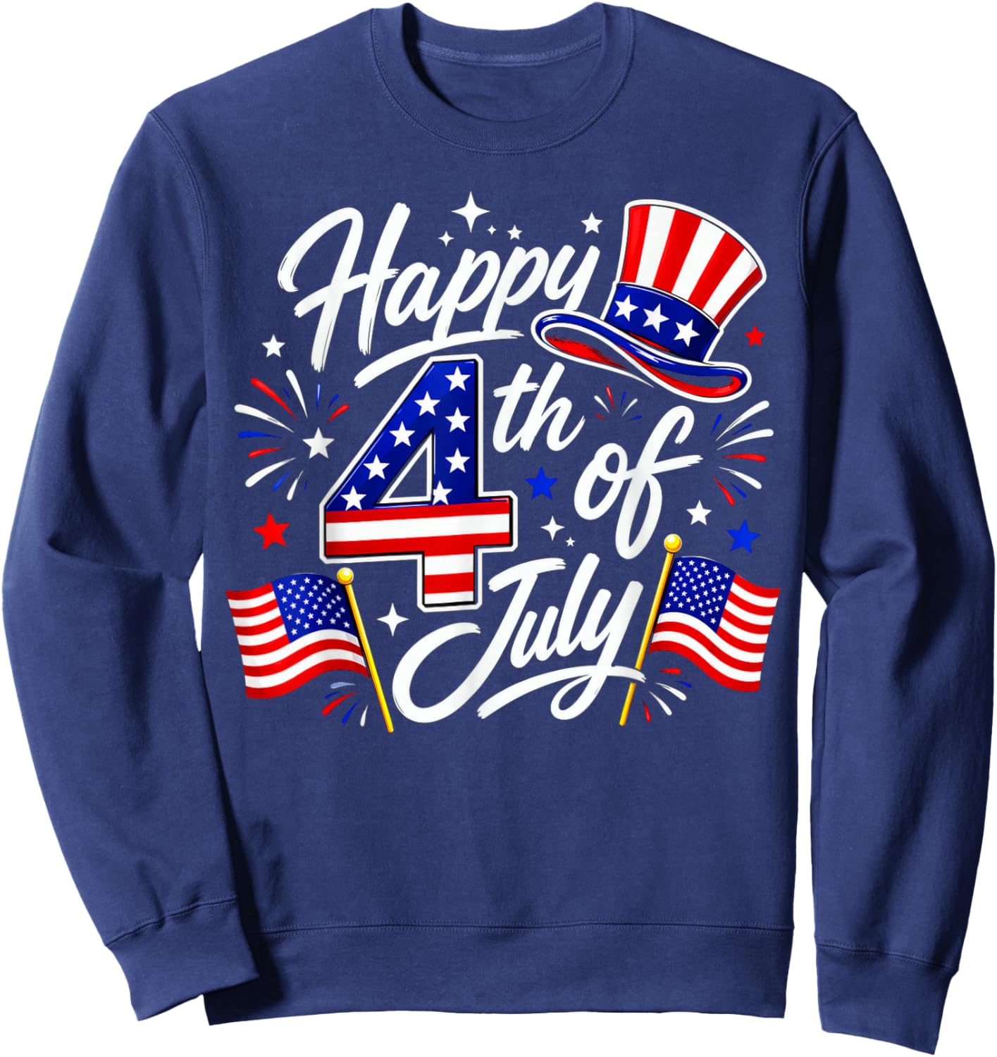 Happy 4th of July Patriotic American Flag USA Sweatshirt - Sweatshirt | Navy