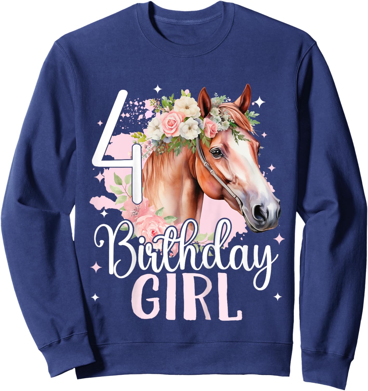 4th Birthday Horse Girl Fourth birthday girl 4 years old Sweatshirt - Sweatshirt | Navy