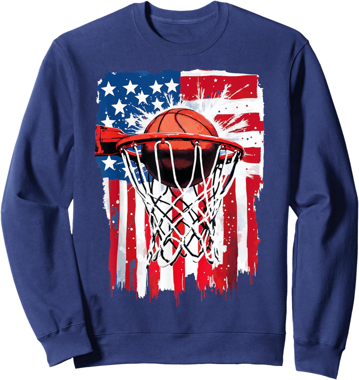 Basketball USA Patriotic American Flag 4 of July Sweatshirt - Sweatshirt | Navy