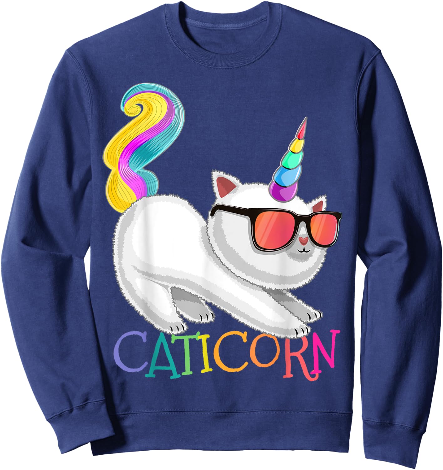 Caticorn Rainbow Unicorn Cat Shirt Girls Unicorn Cat Gift Sweatshirt - Sweatshirt | Navy