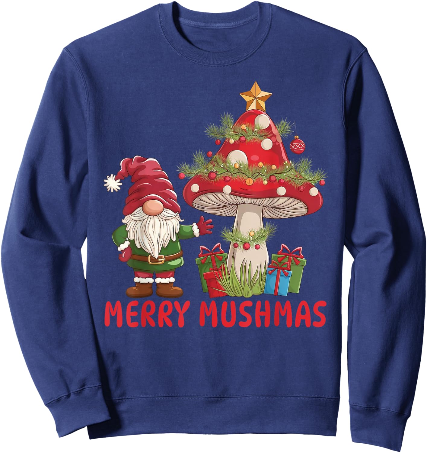 Merry Mushmas, Funny Christmas Gnome Mushroom Sweatshirt - Sweatshirt | Navy