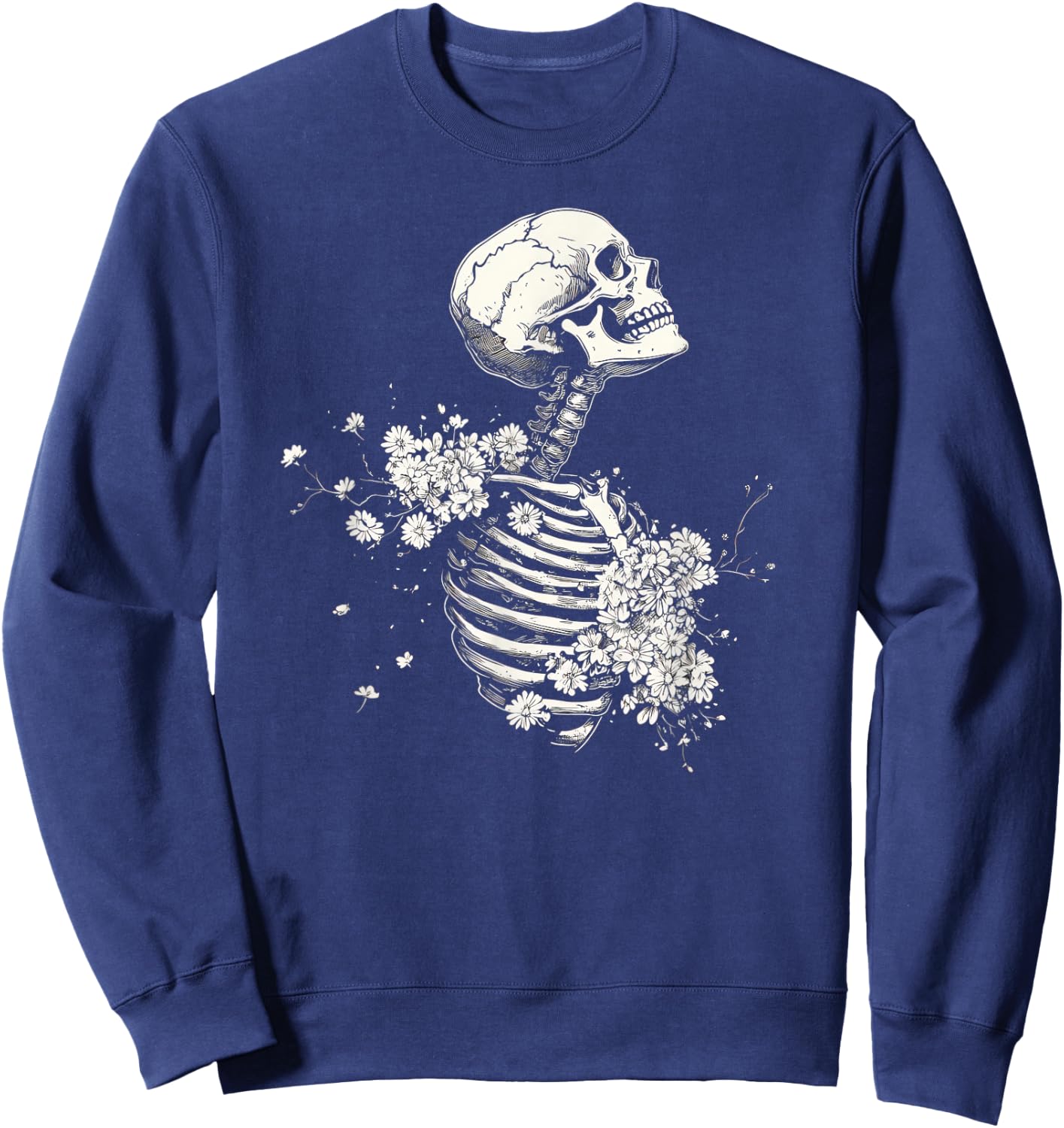Floral Skeleton Gothic Occult Witchy Dark Creepy Design Sweatshirt - Sweatshirt | Navy