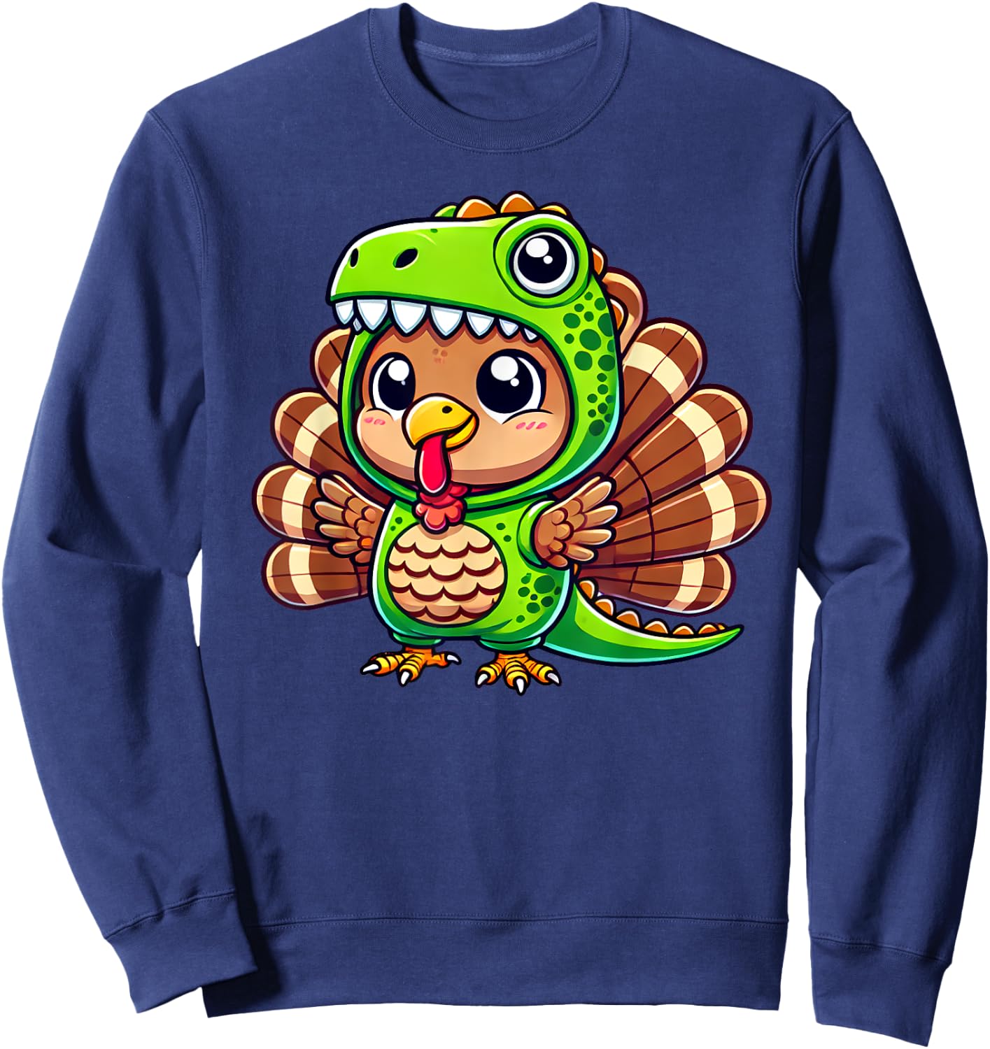Thanksgiving Turkey in T-Rex Costume Funny Dinosaur Disguise Sweatshirt - Sweatshirt | Navy