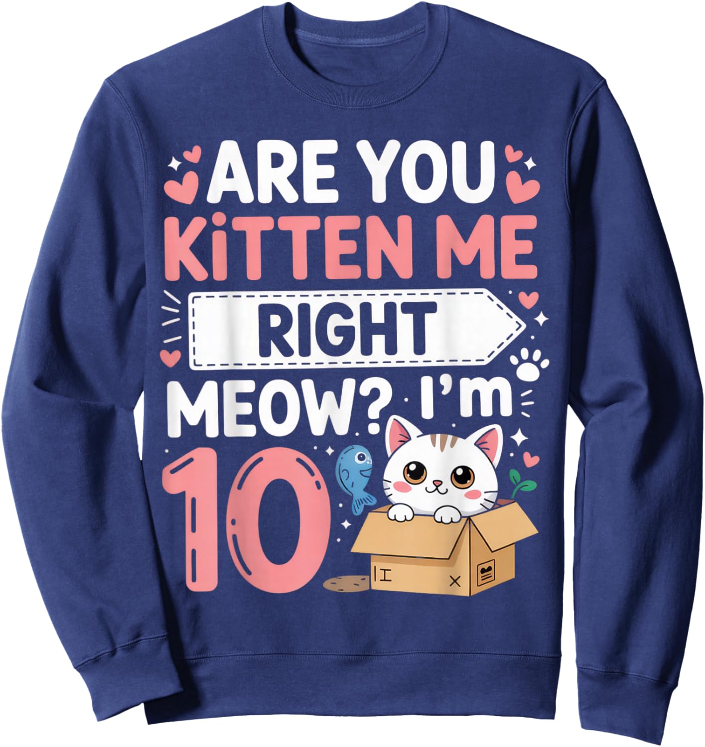 are You Kitten Me Right Meow I'm 10 Cat Lovers Birthday Sweatshirt - Sweatshirt | Navy