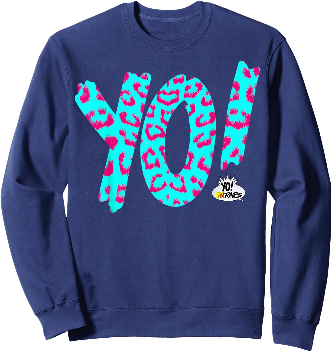 Yo! MTV Raps Neon Leopard Print Logo Sweatshirt - Sweatshirt | Navy
