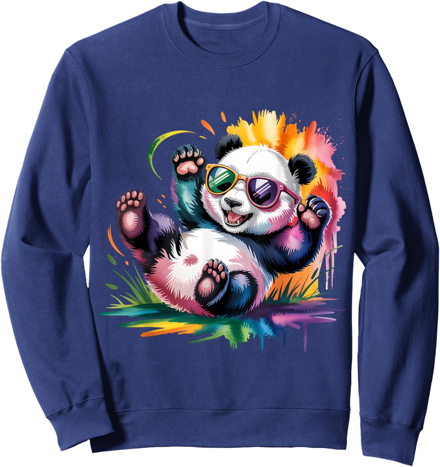 Panda with Sunglasses Motif Wildlife Panda Bear Animal Lover Sweatshirt - Sweatshirt | Navy