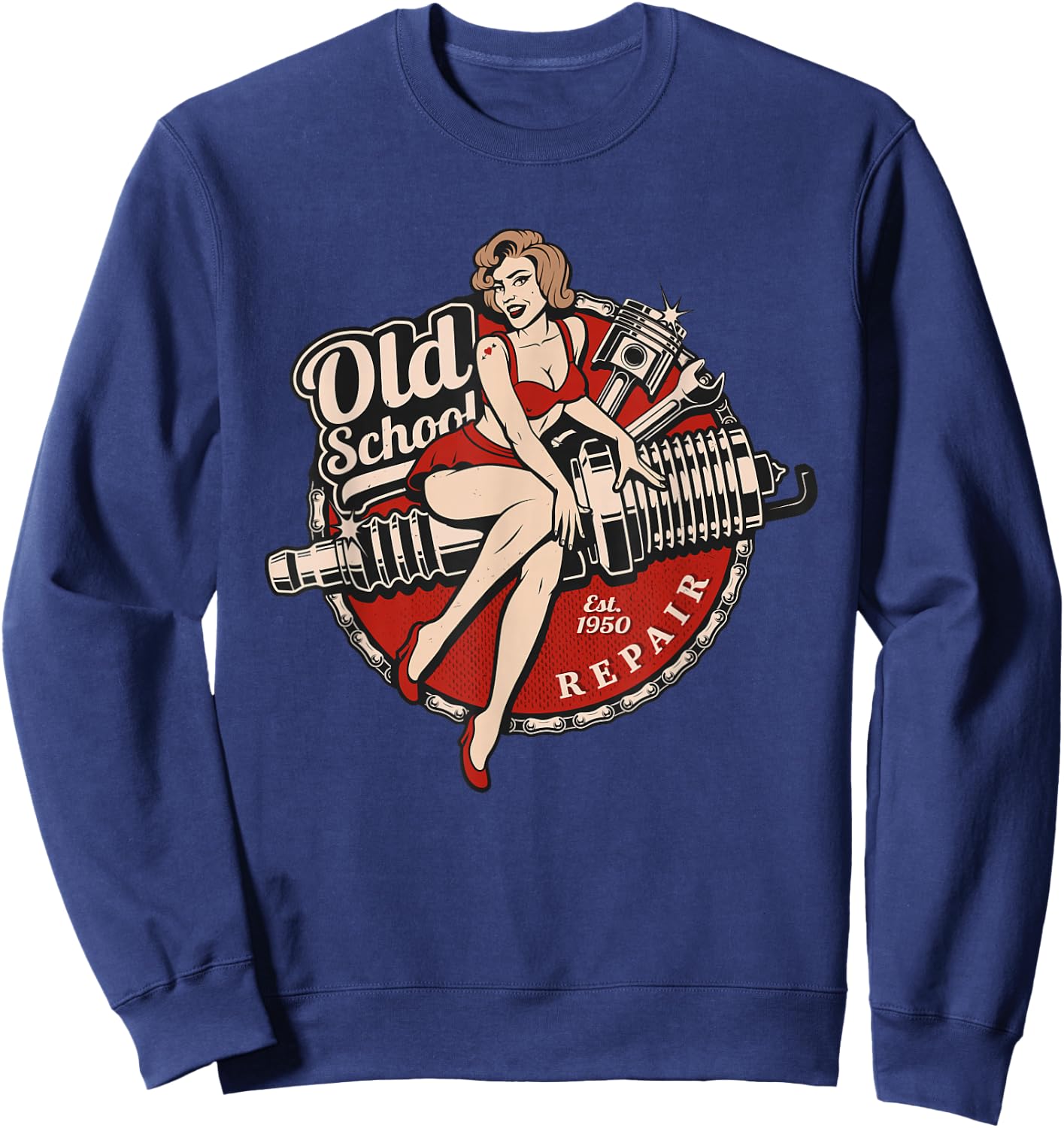 Spark Plug Pinup Mechanic Sweatshirt - Sweatshirt | Navy