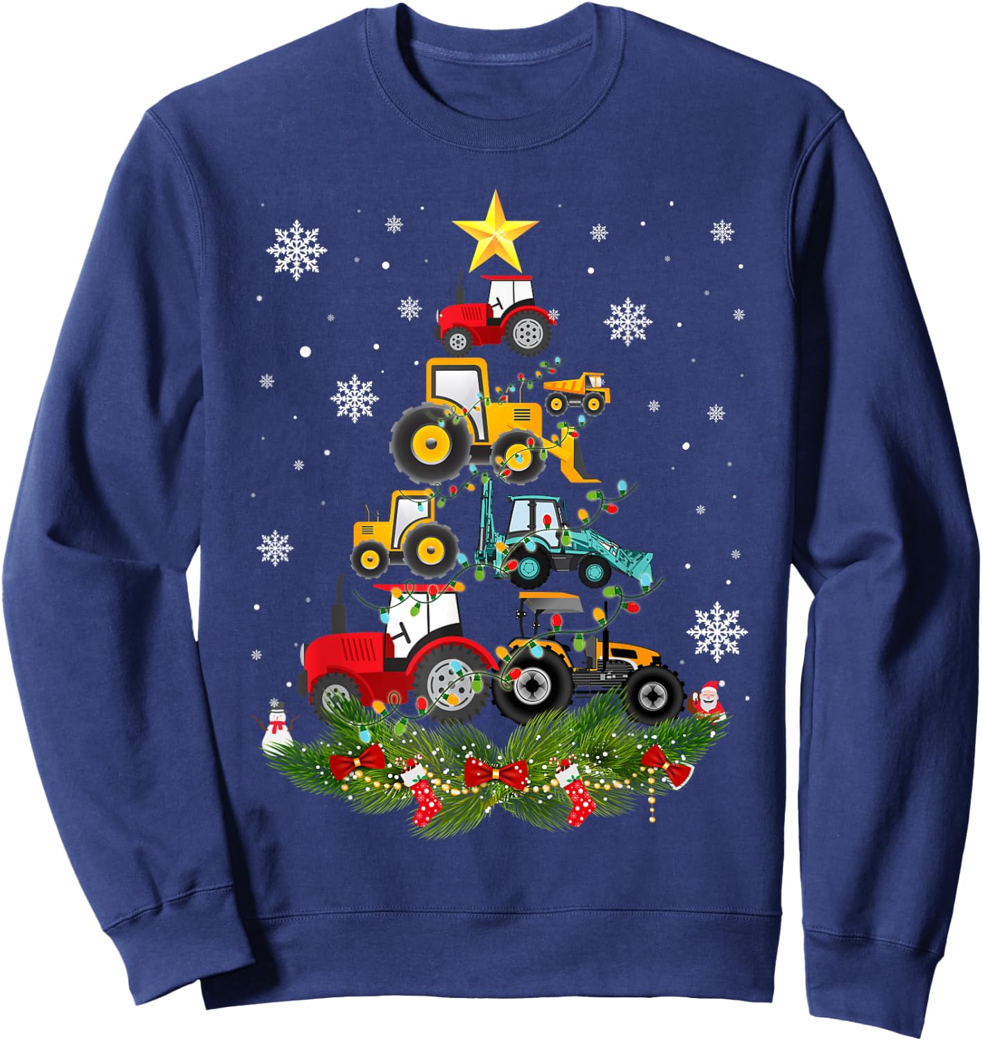 Tractor Christmas Tree gift Holiday Tractor funny xmas Gift Sweatshirt - Sweatshirt | Navy