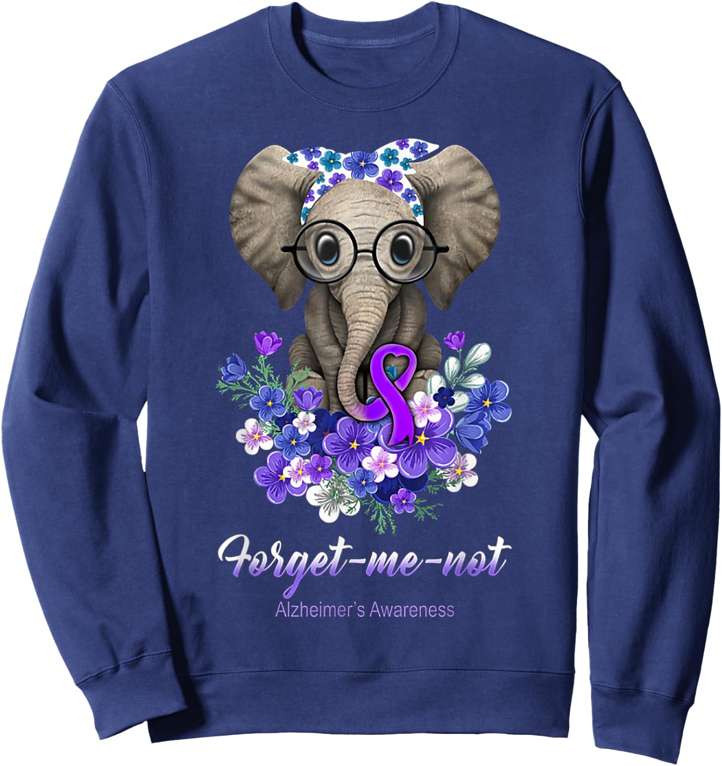 Forget me not Alzheimer's Awareness Elephant Flower Sweatshirt - Sweatshirt | Navy