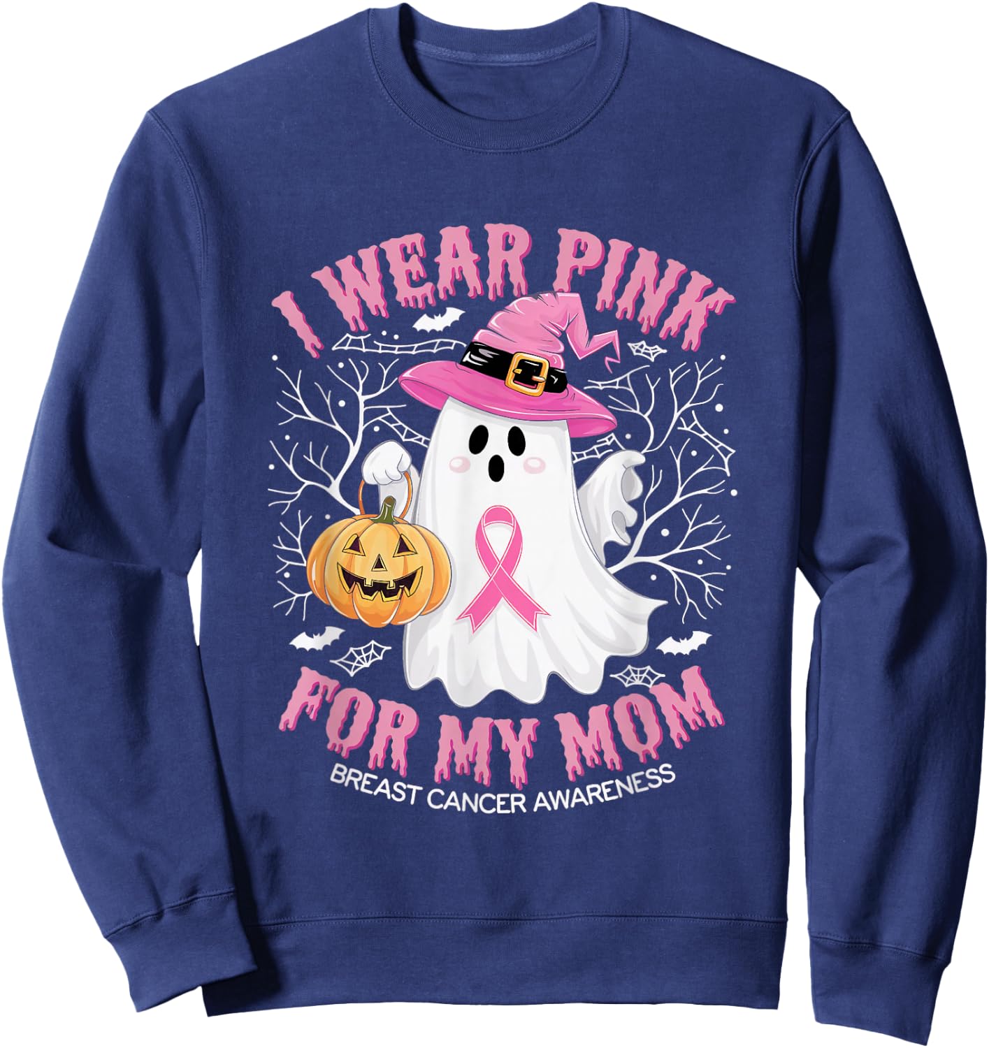 I Wear Pink For My Mom Ghost Breast Cancer Awareness Sweatshirt - Sweatshirt | Navy