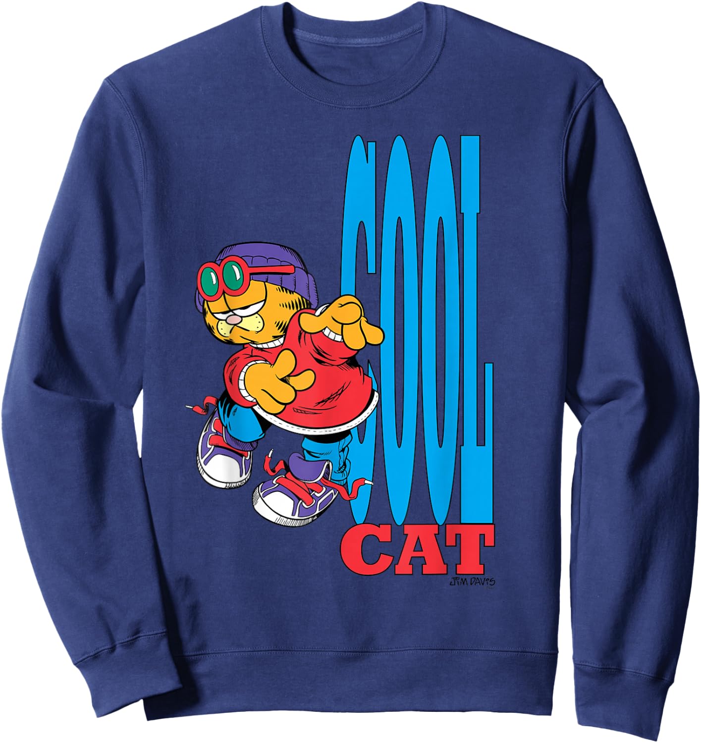 Garfield Cool Cat Retro 90's Cartoon Cat Sweatshirt - Sweatshirt | Navy