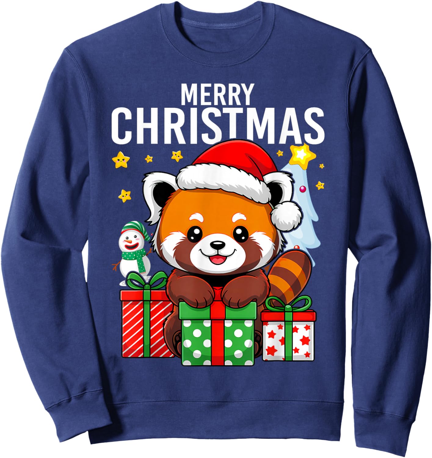 Panda Merry Winter Red Pandas Christmas Sweatshirt - Sweatshirt | Navy