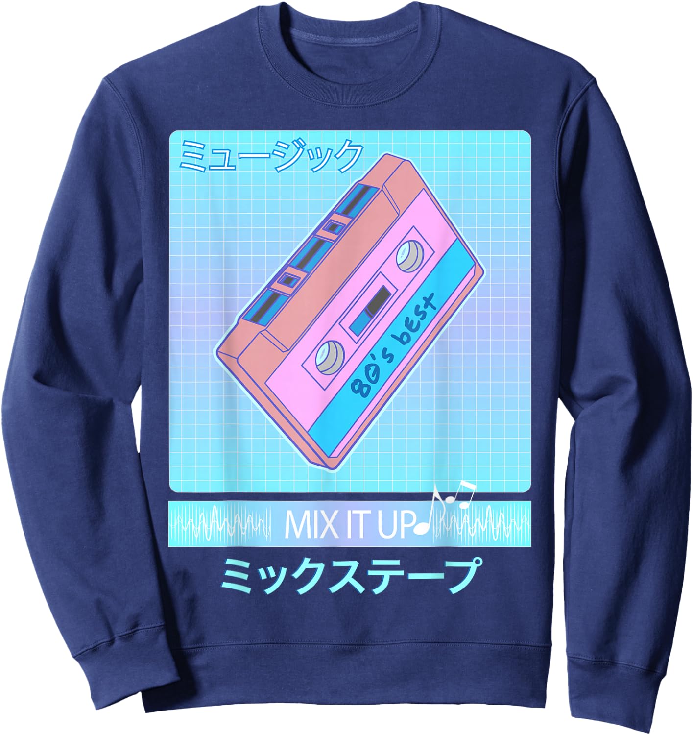 Mix Tape 80s Japanese Otaku Aesthetic Vaporwave Sweatshirt - Sweatshirt | Navy