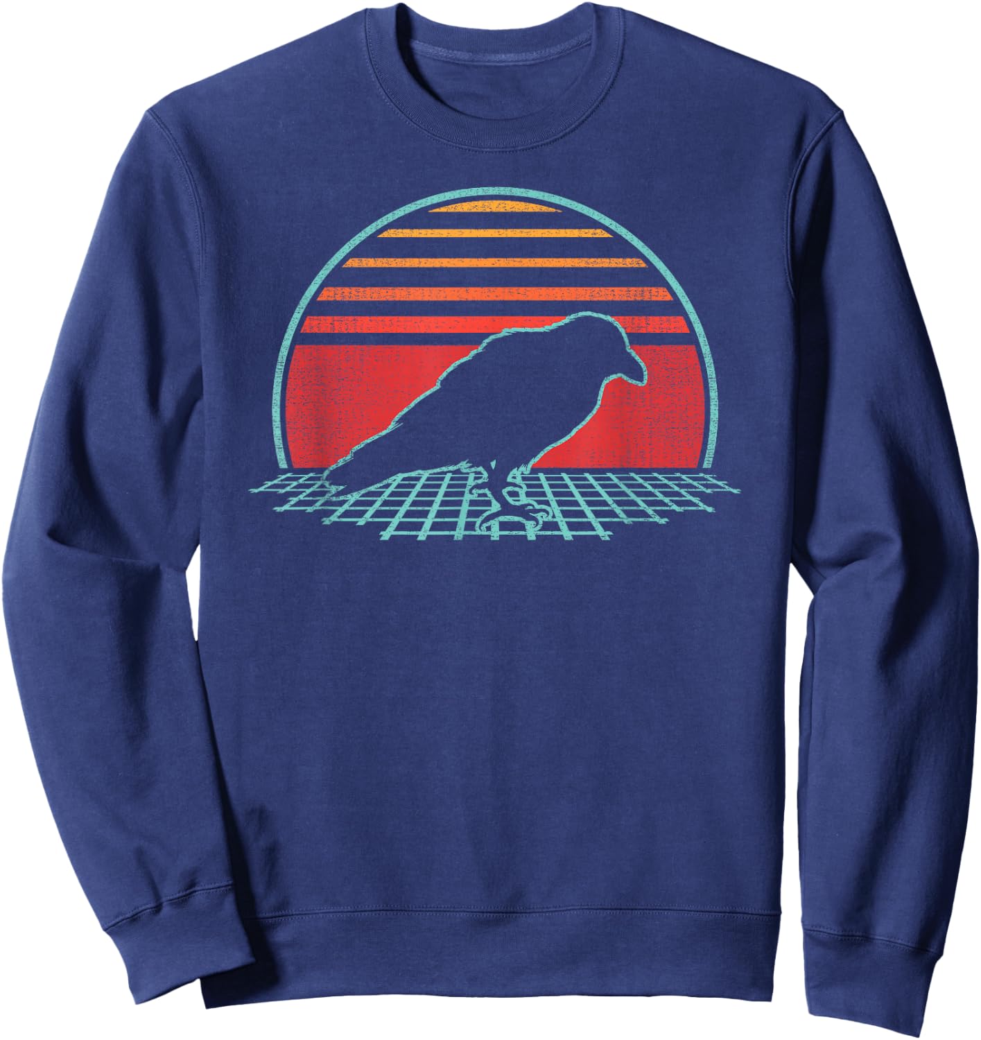 Raven Crow Lover Bird Animal Retro Vintage 80s Style Sweatshirt - Sweatshirt | Navy