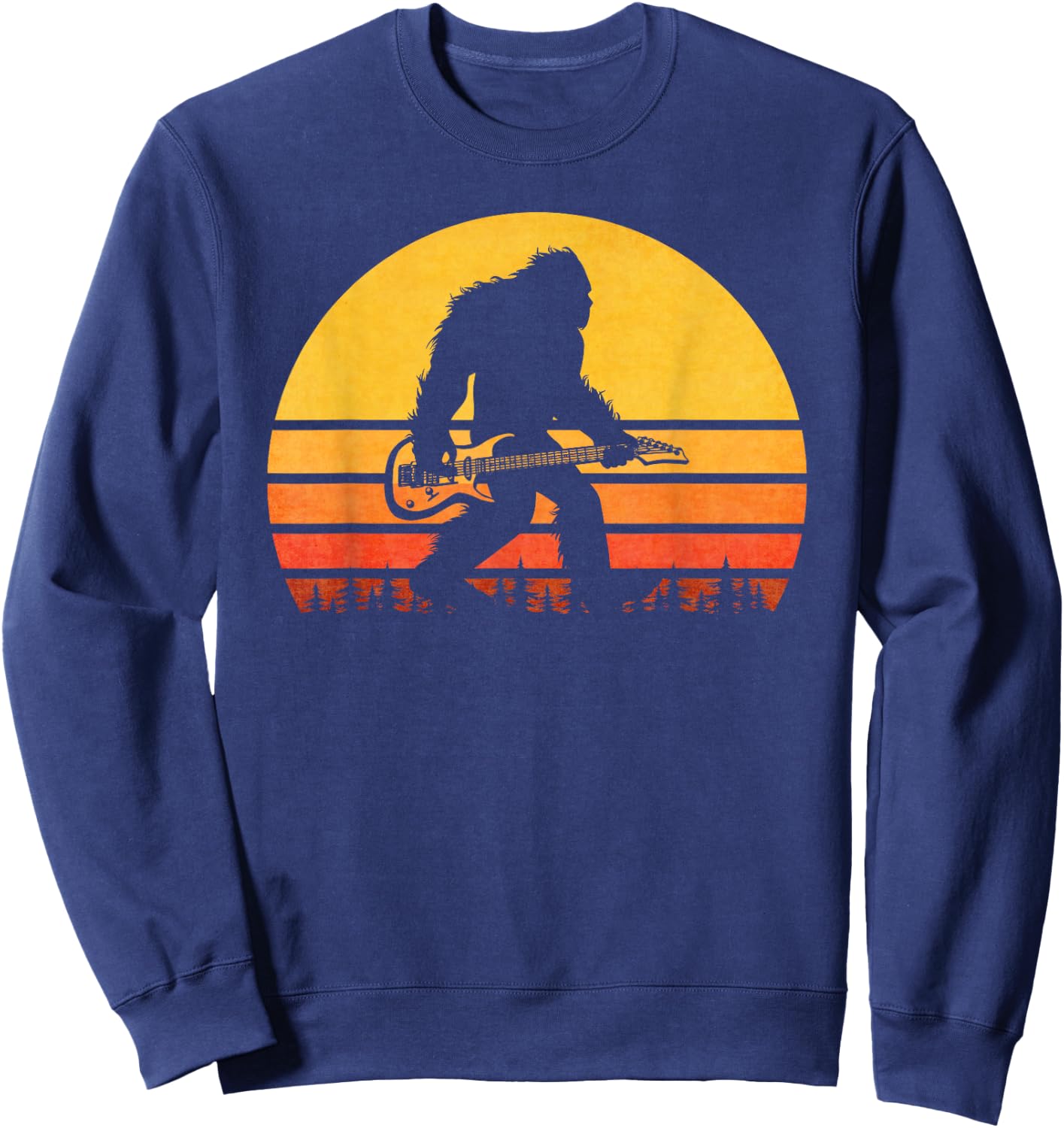 Retro Bigfoot Guitar , Vintage Sasquatch Rocker Sweatshirt - Sweatshirt | Navy