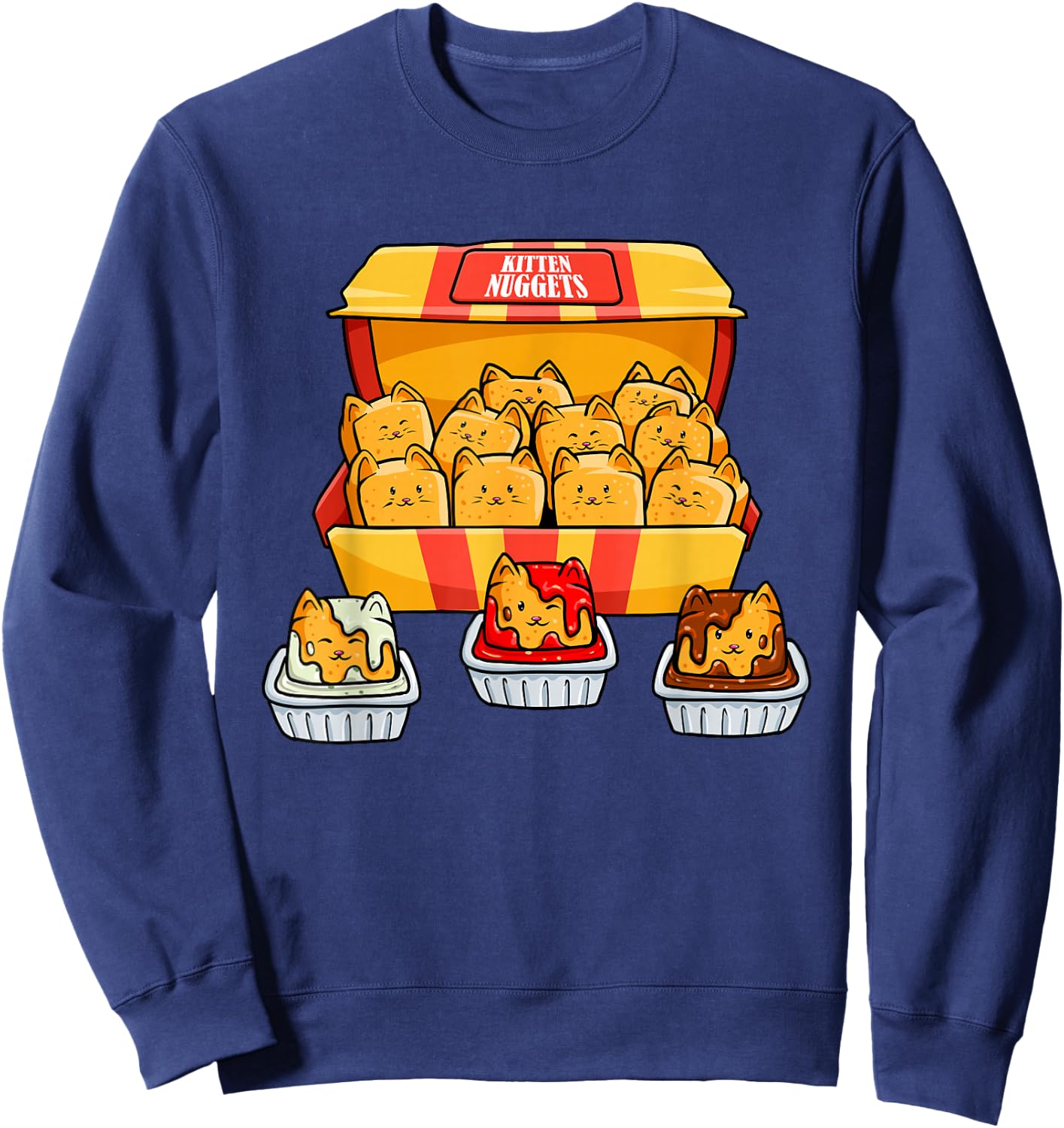 Kitten Nugget Food Pun Kitty Lover Gift Chicken Nuggets Cat Sweatshirt - Sweatshirt | Navy