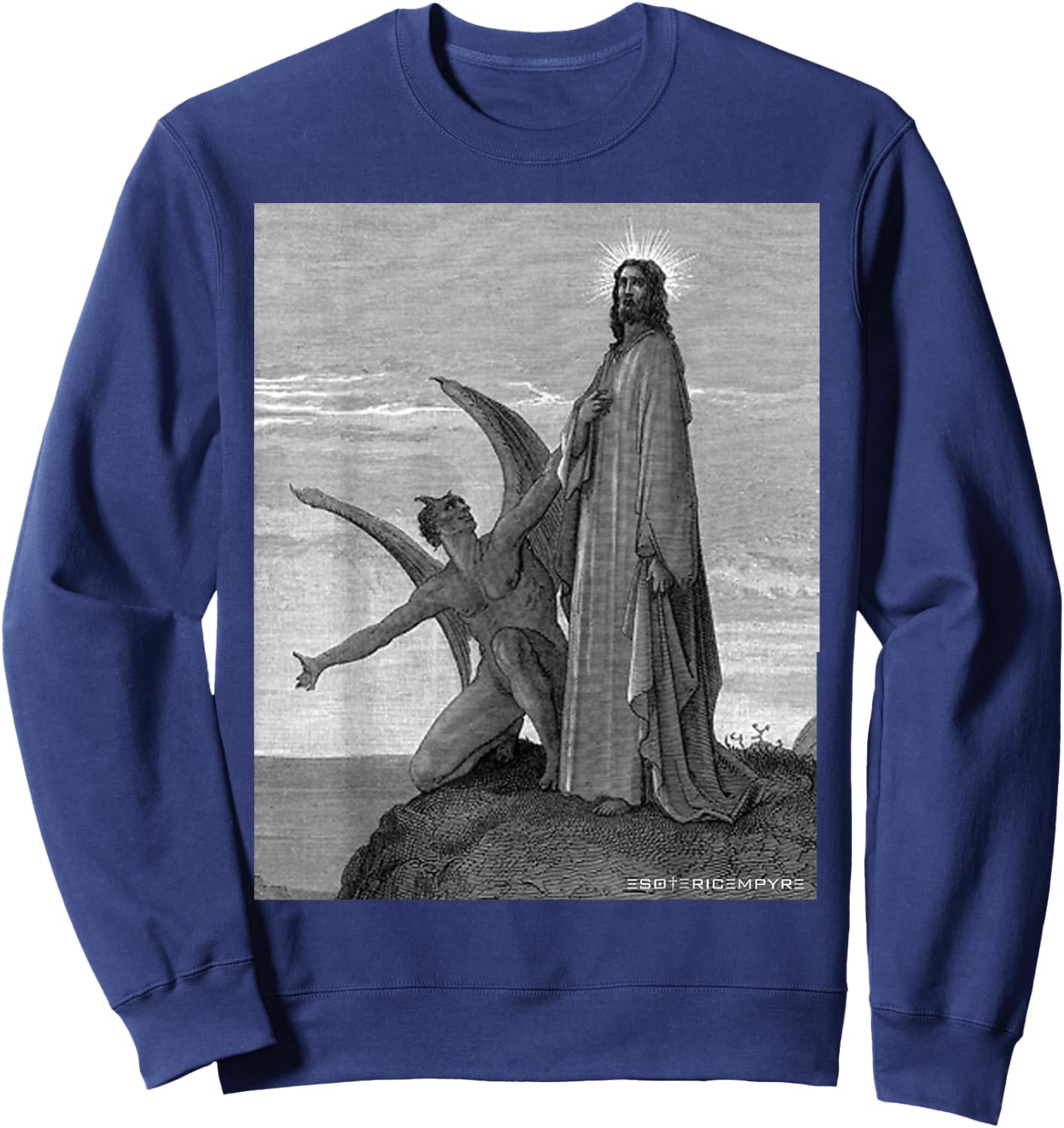 Jesus Christ Temptation of Satan Wilderness by Gustave Dore Sweatshirt - Sweatshirt | Navy