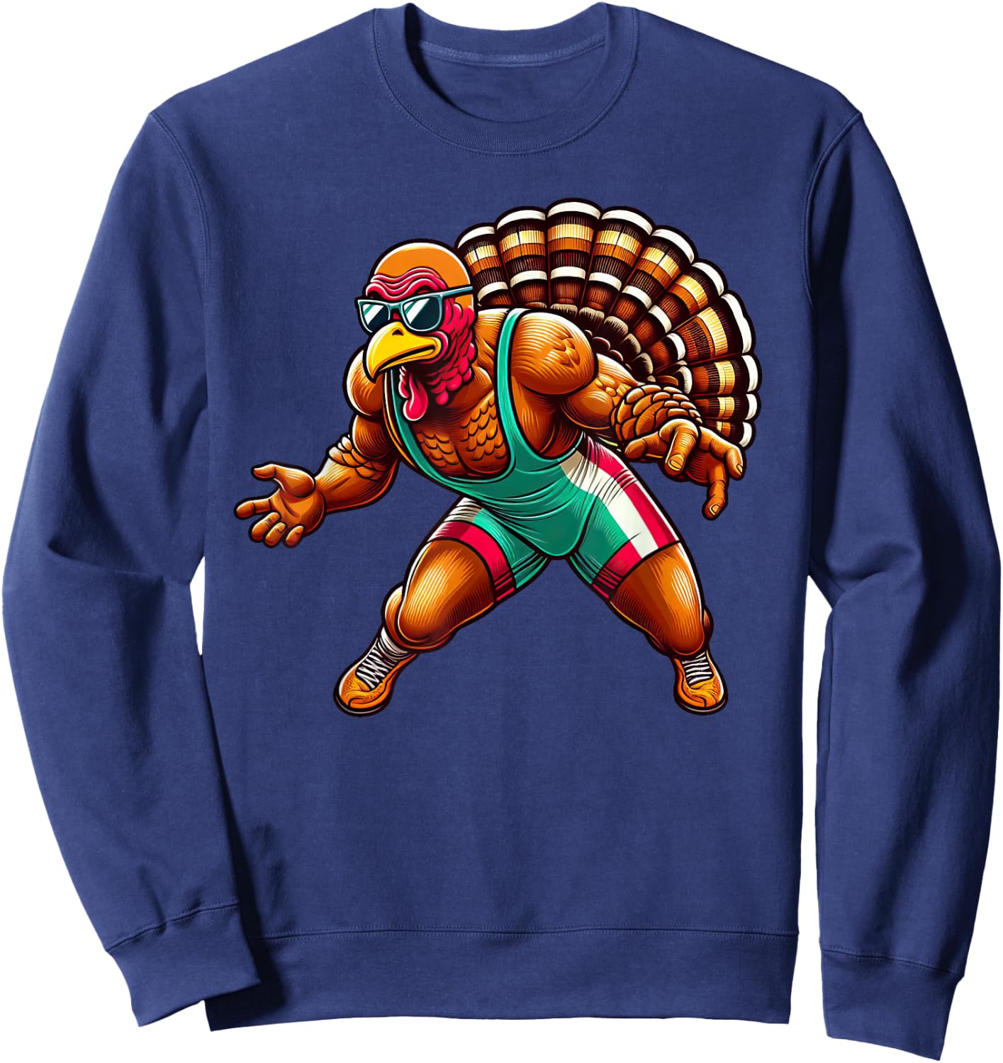 Funny Turkey Wrestle Thanksgiving Wrestling Kids Sweatshirt - Sweatshirt | Navy