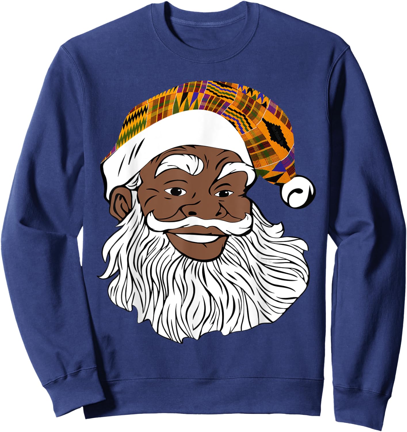 Black Jolly Santa Shirt Black Owned Business Kente Santa Hat Sweatshirt - Sweatshirt | Navy