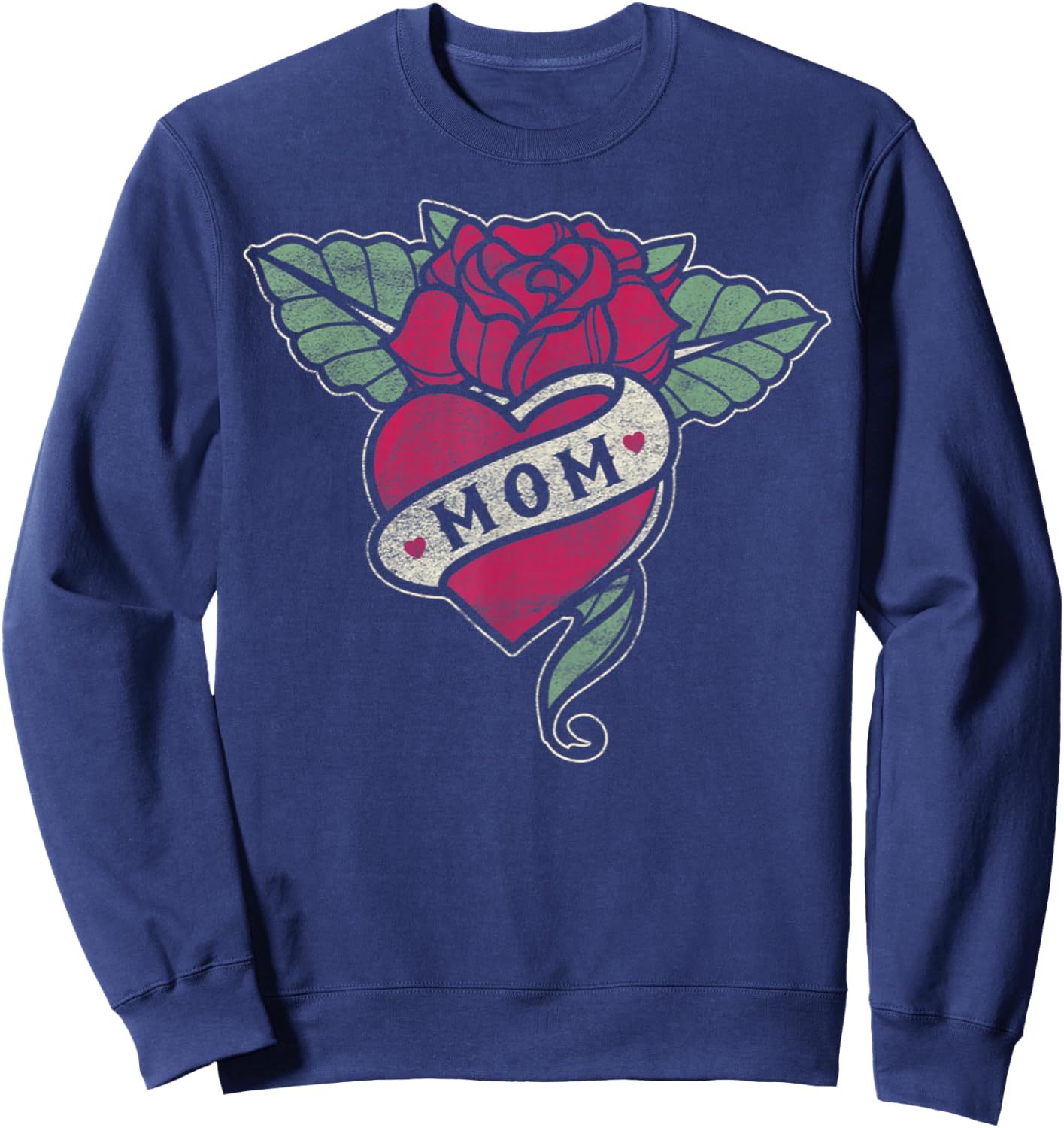 Mom Tattoo Heart Red Rose Motorcycle Sweatshirt - Sweatshirt | Navy