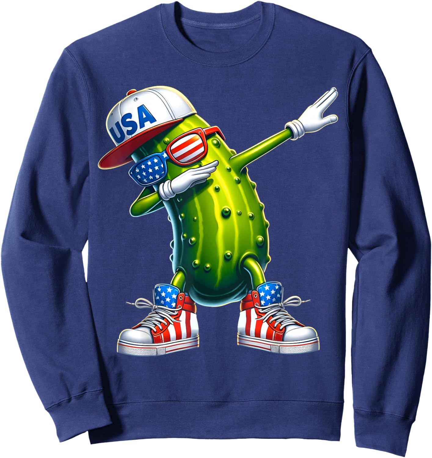 Funny Patriotic Pickle Dabbing Cucumber American 4th of July Sweatshirt - Sweatshirt | Navy