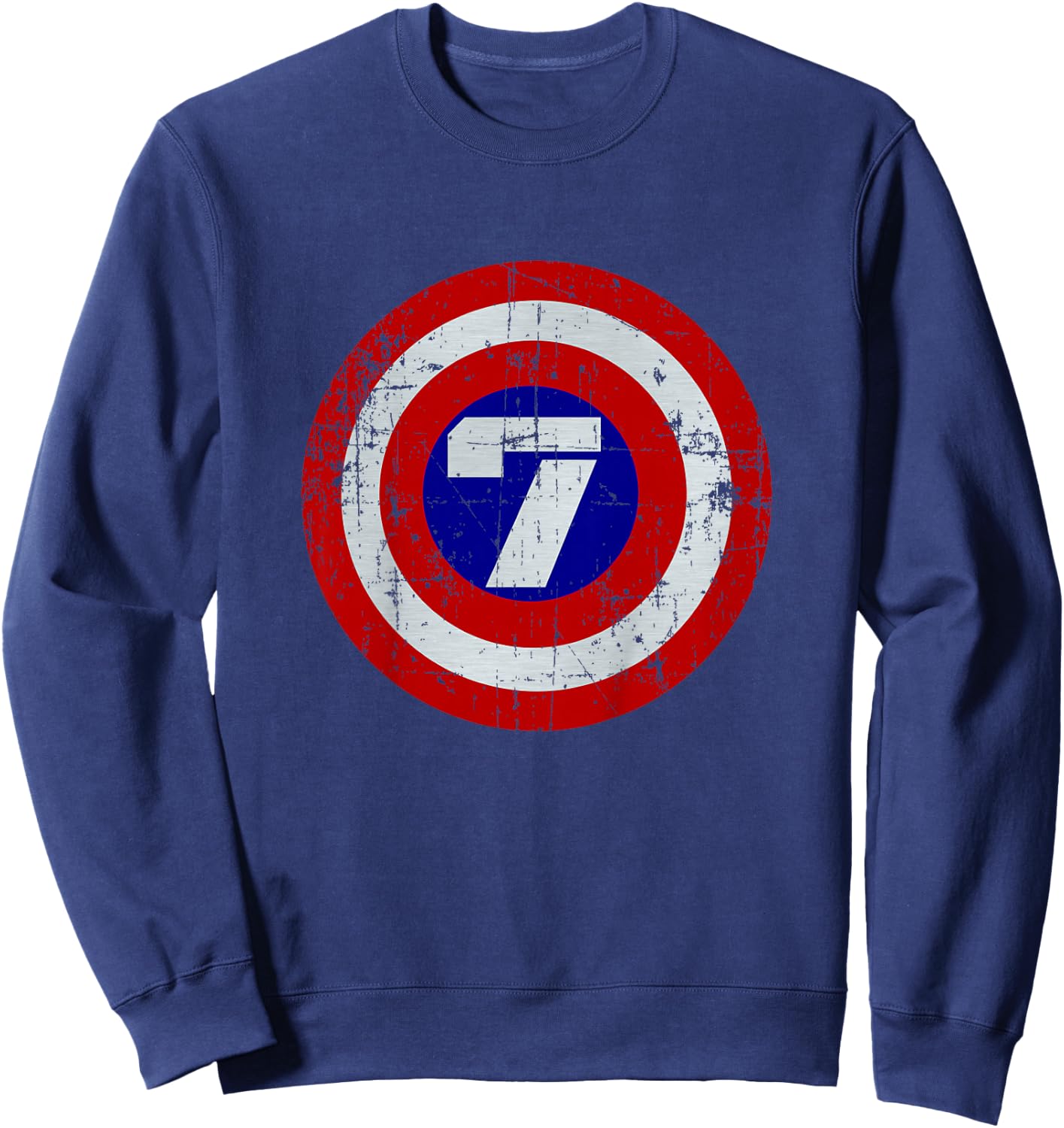 Kids 7 Year old Birthday Distressed Captain Sheild Shirt Sweatshirt - Sweatshirt | Navy