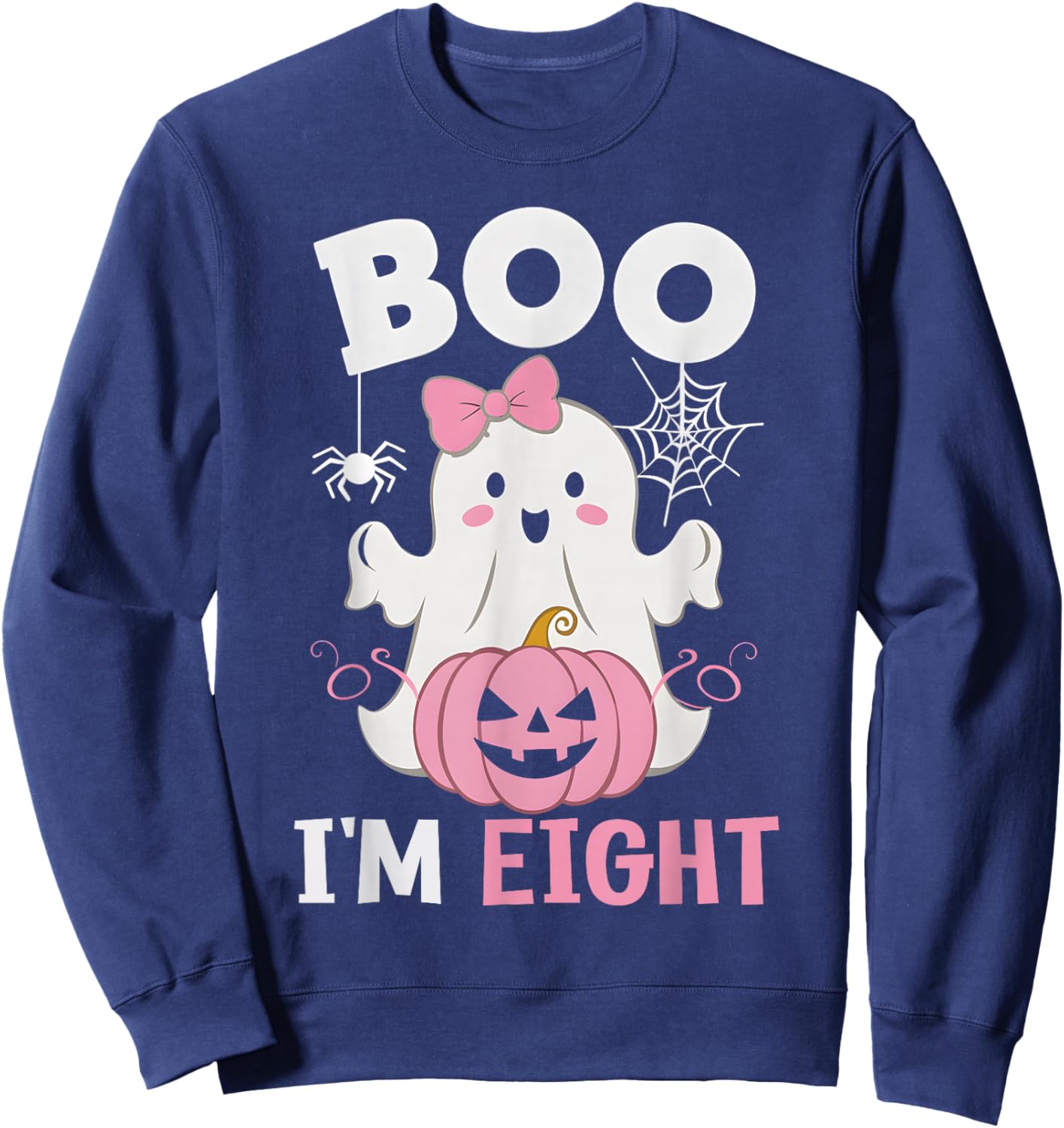 Ghost Boo I'm Eight Year 8th Birthday Girls Halloween Groovy Sweatshirt - Sweatshirt | Navy