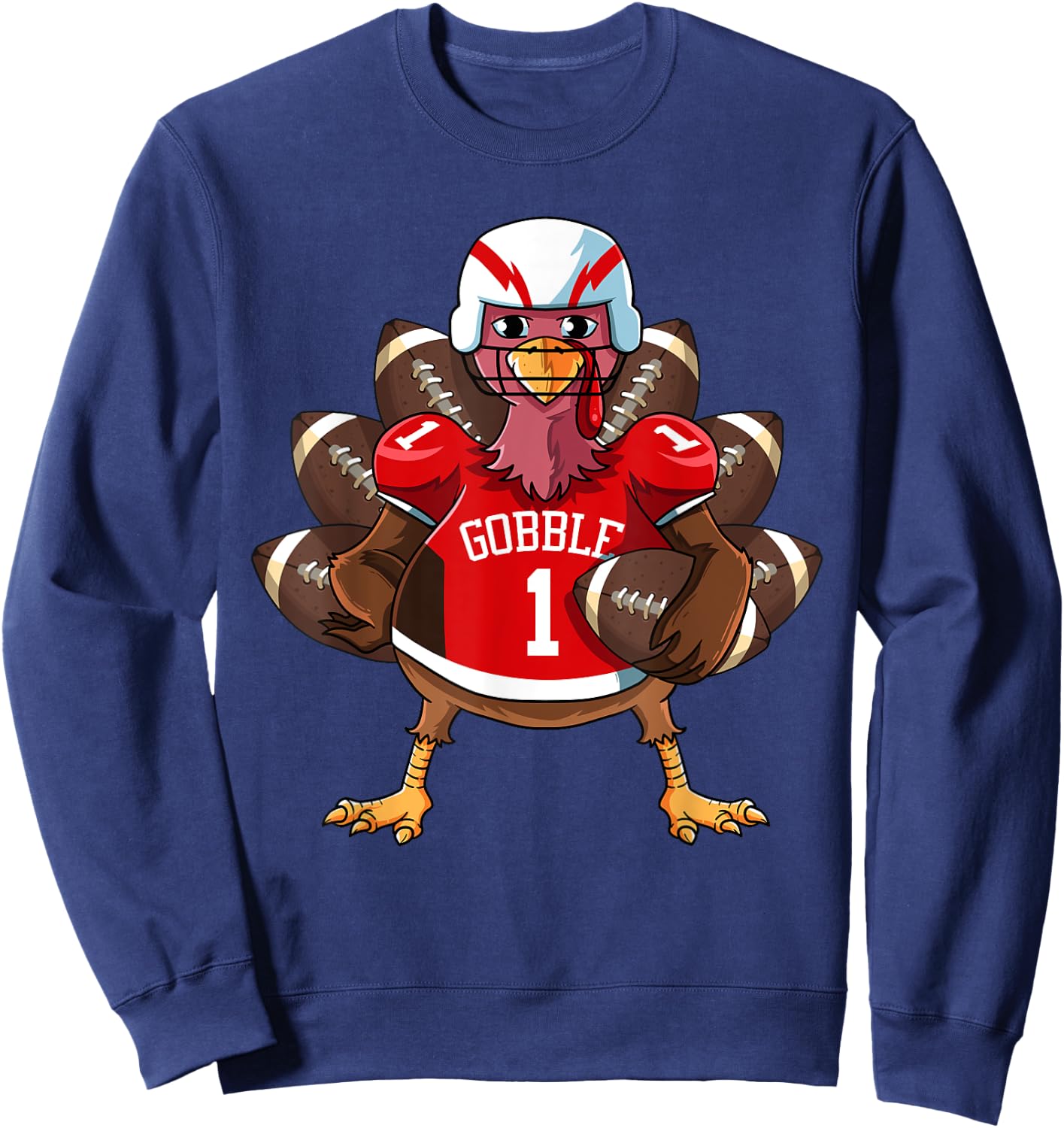 Funny Thanksgiving Football Game Turkey Player Sporty Gobble Sweatshirt - Sweatshirt | Navy