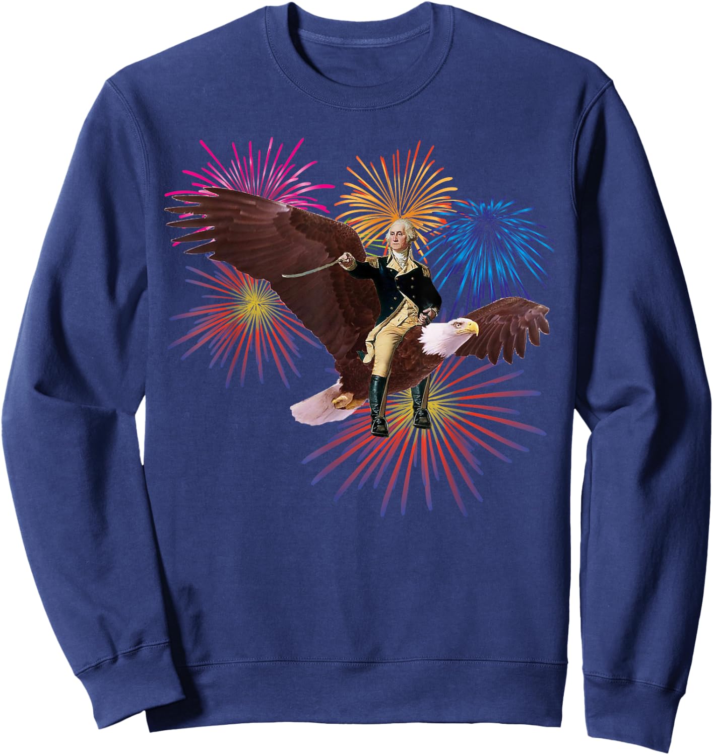 George Washington Riding a Bald Eagle 4th of July Women Kids Men Sweatshirt - Sweatshirt | Navy