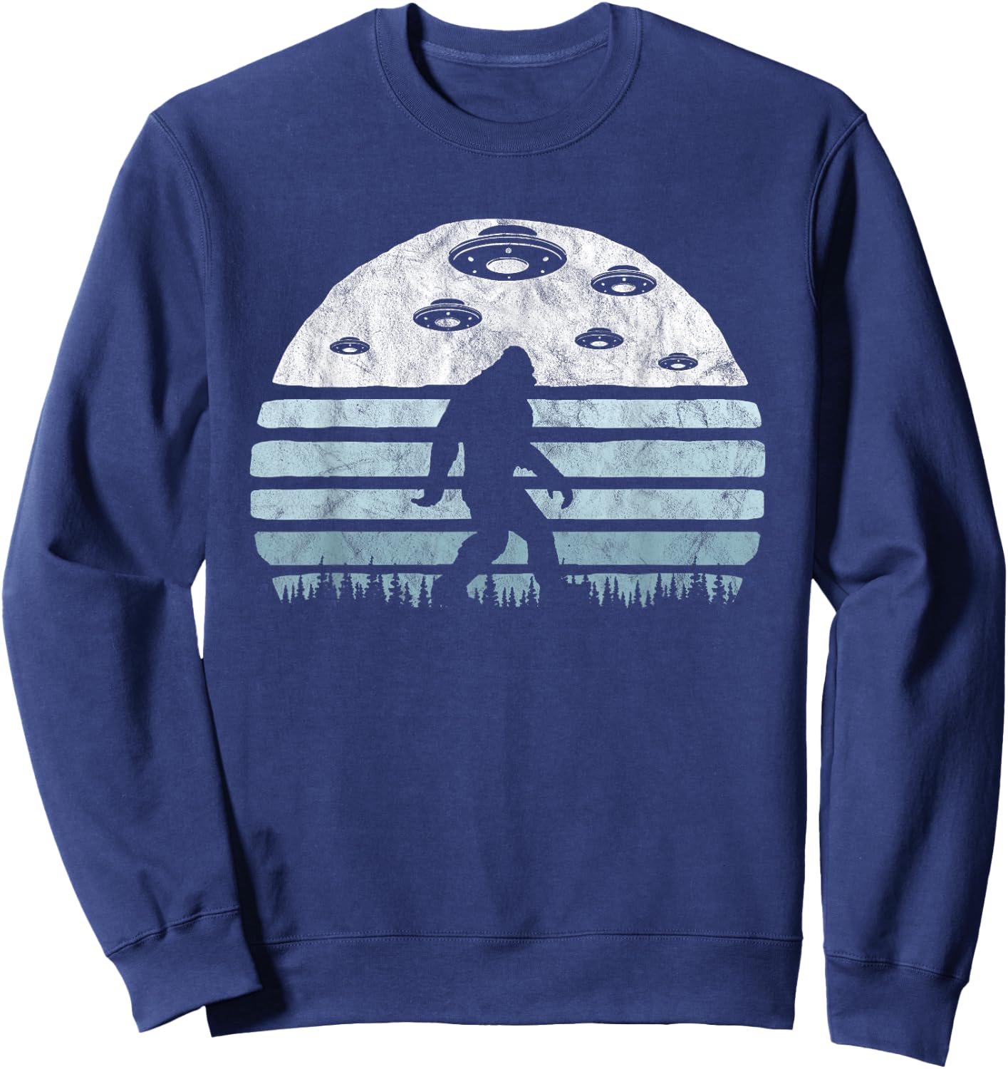 Bigfoot UFO Abduction Vintage Believe Retro Alien Graphic Sweatshirt - Sweatshirt | Navy