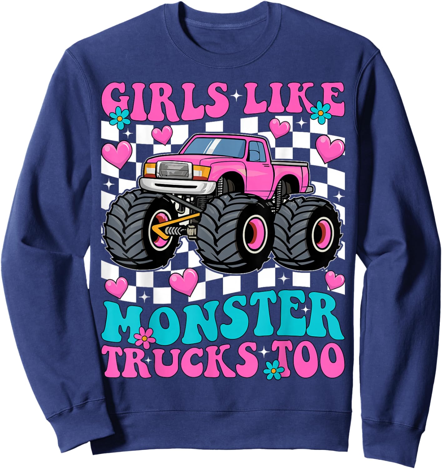 Girls Like Monster Trucks Too Groovy Monster Truck Girls Sweatshirt - Sweatshirt | Navy