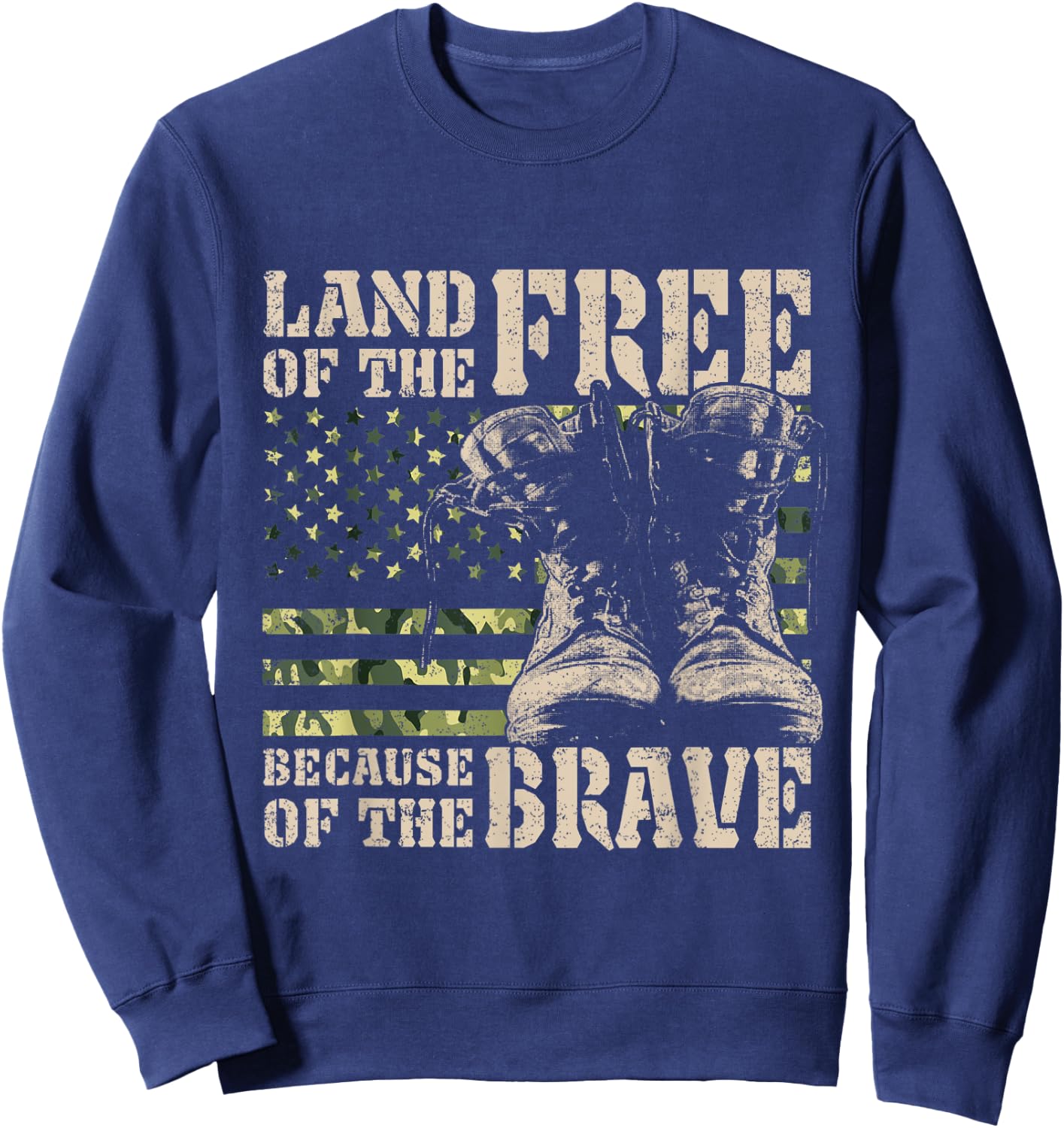 Land of the Free Because of the Brave American Flag Women Kids Men Sweatshirt - Sweatshirt | Navy