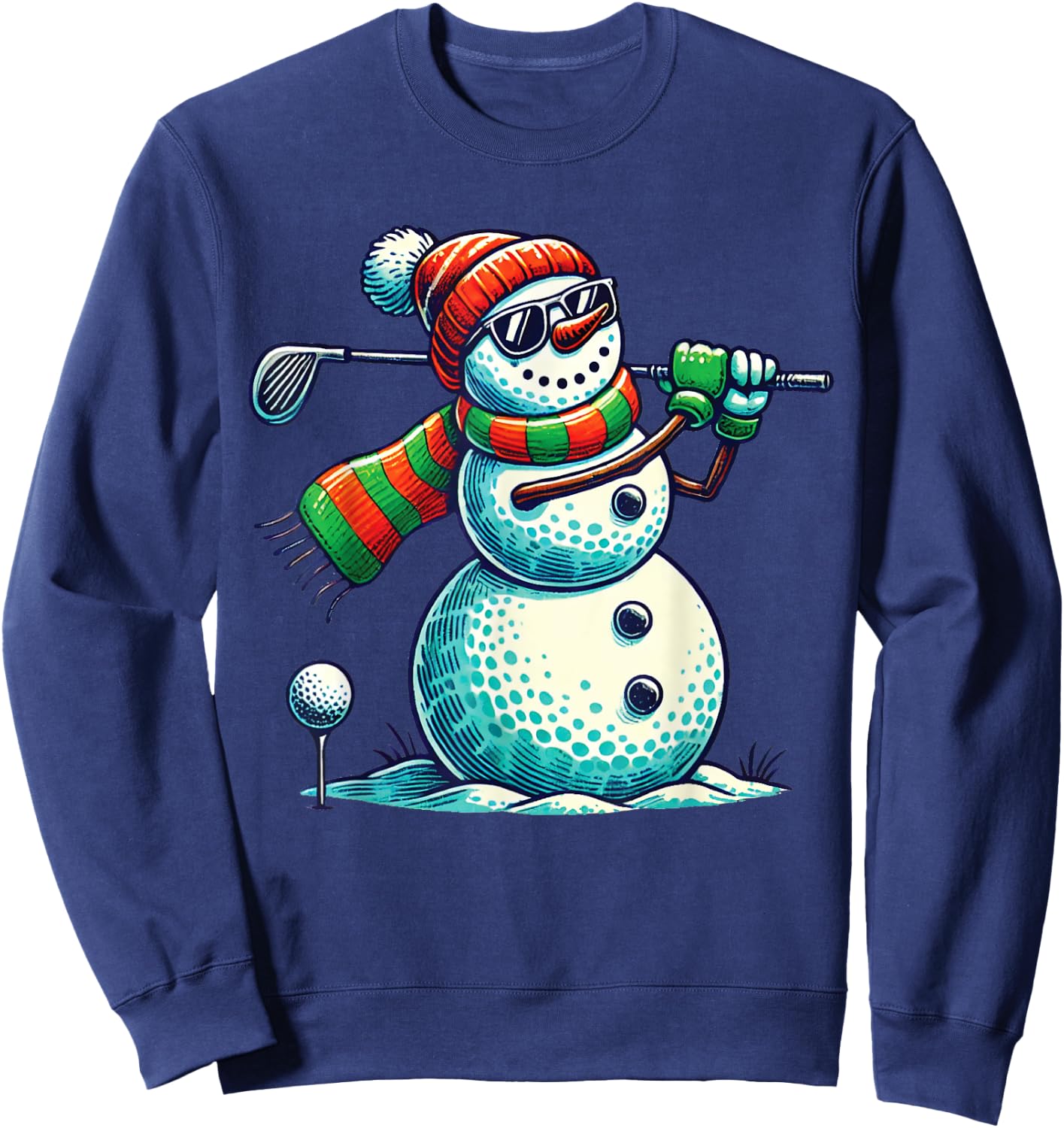 Funny Snoman Playing Golf ball Christmas Golf lovers players Sweatshirt - Sweatshirt | Navy