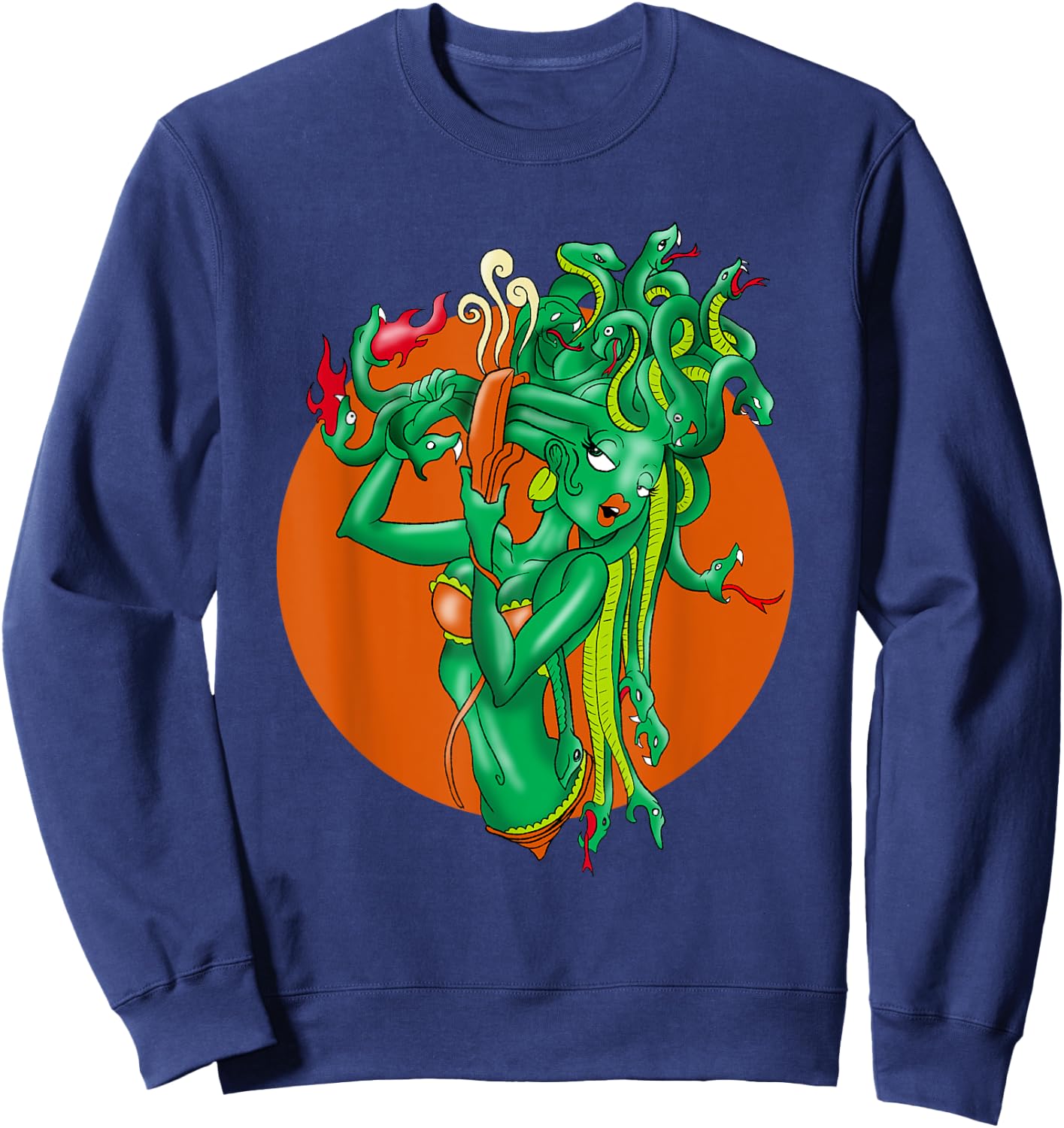 Medusa Girl Cartoon Funny Caricature Cool Comic Gift Sweatshirt - Sweatshirt | Navy
