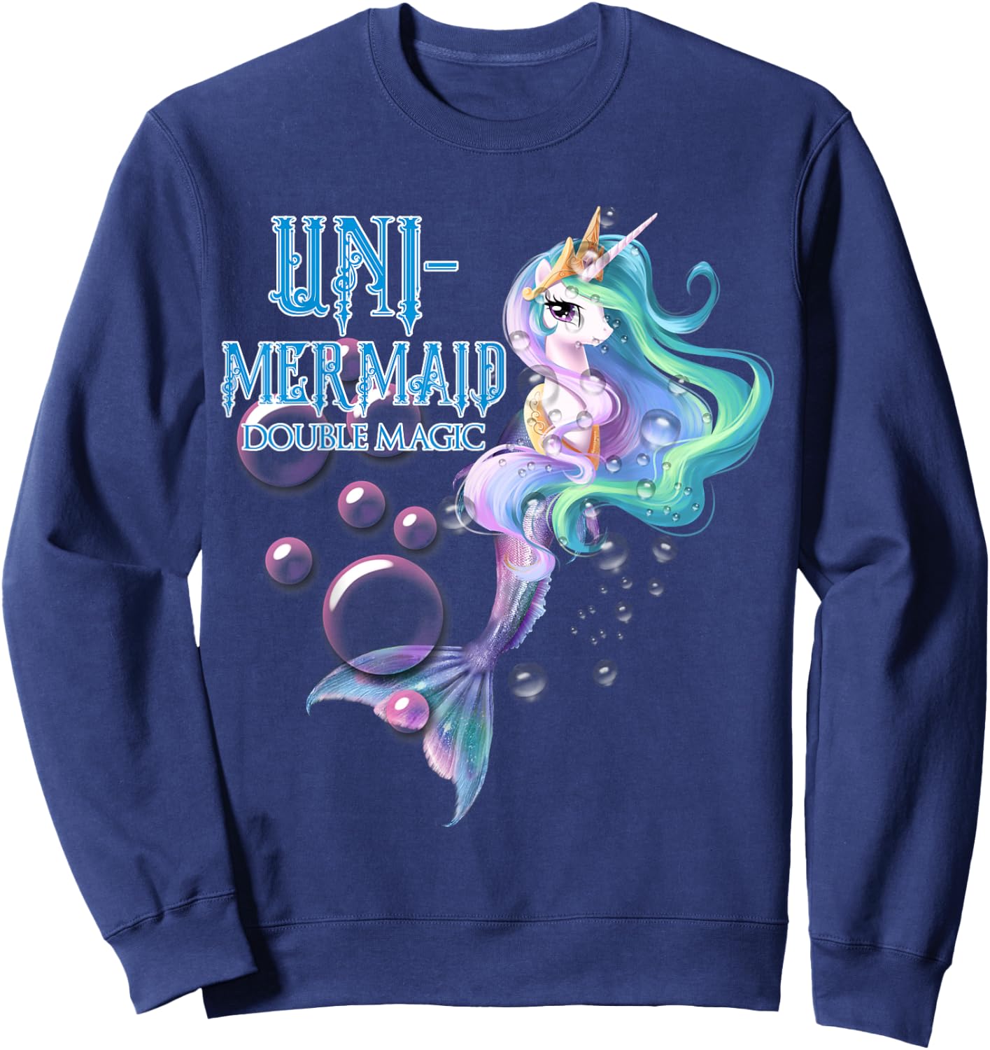 Uni-Mermaid Double Magic Funny Unicorn Sweatshirt - Sweatshirt | Navy