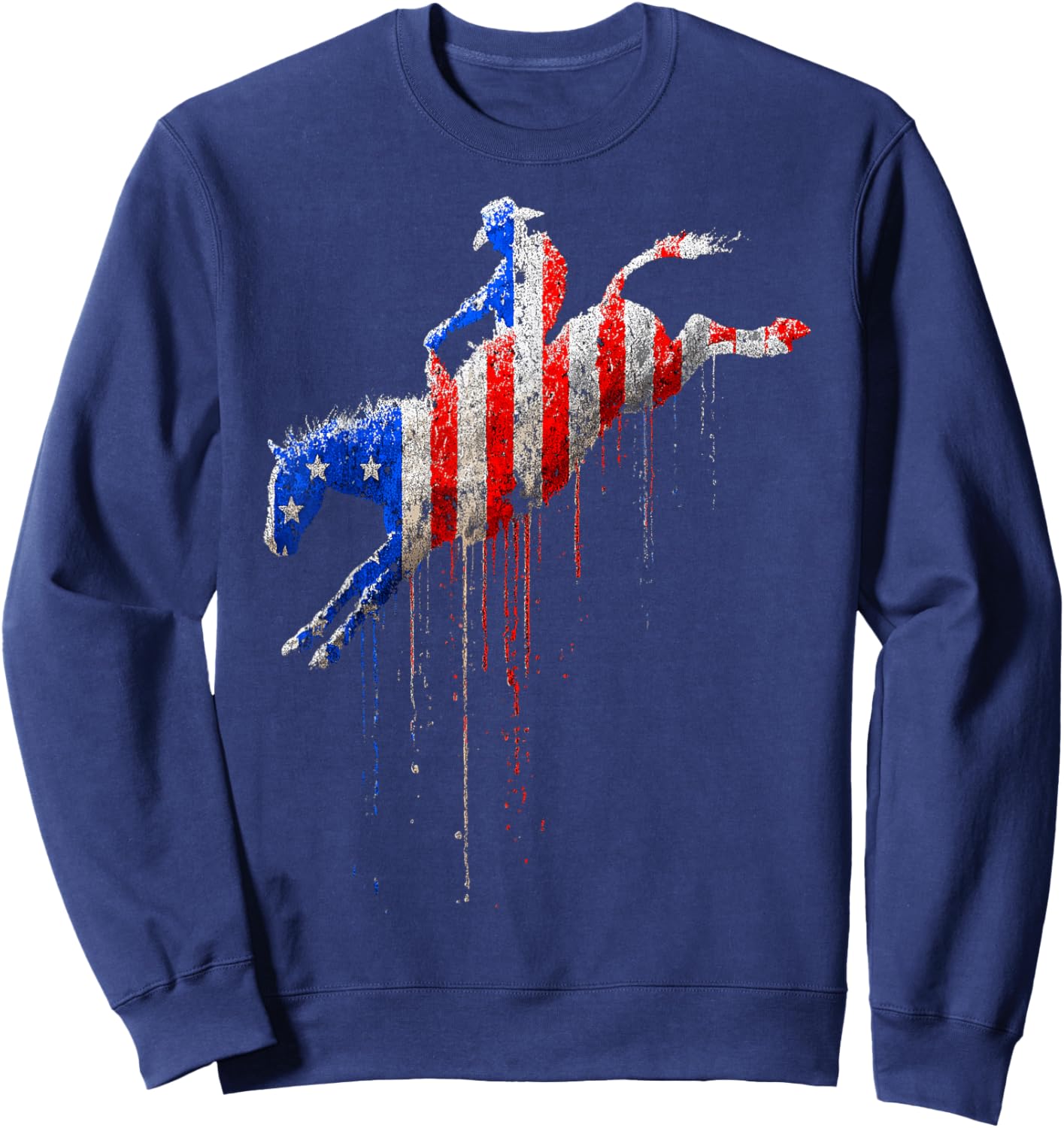 Rodeo Country Western Texas Barrel Racer American Flag USA Sweatshirt - Sweatshirt | Navy