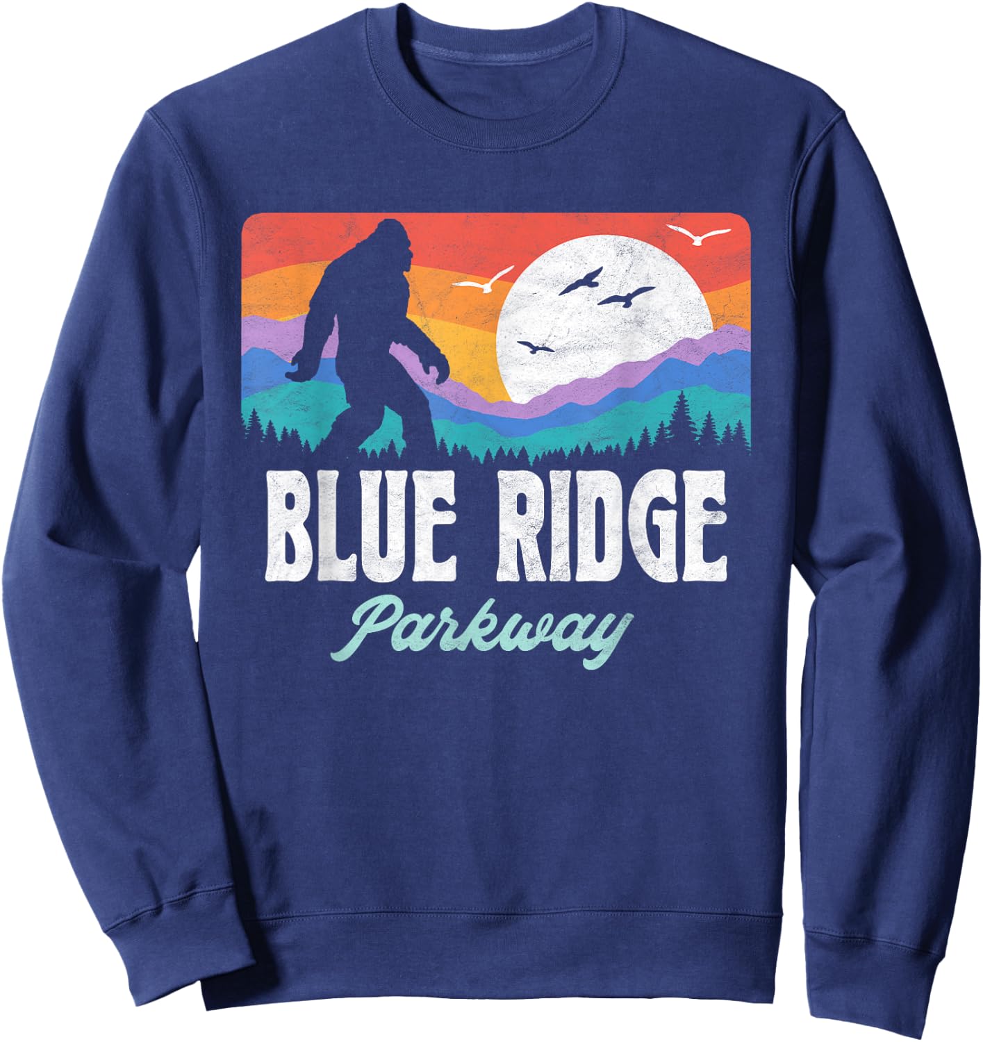 Vintage Blue Ridge Parkway Bigfoot Mountains Graphic Sweatshirt - Sweatshirt | Navy