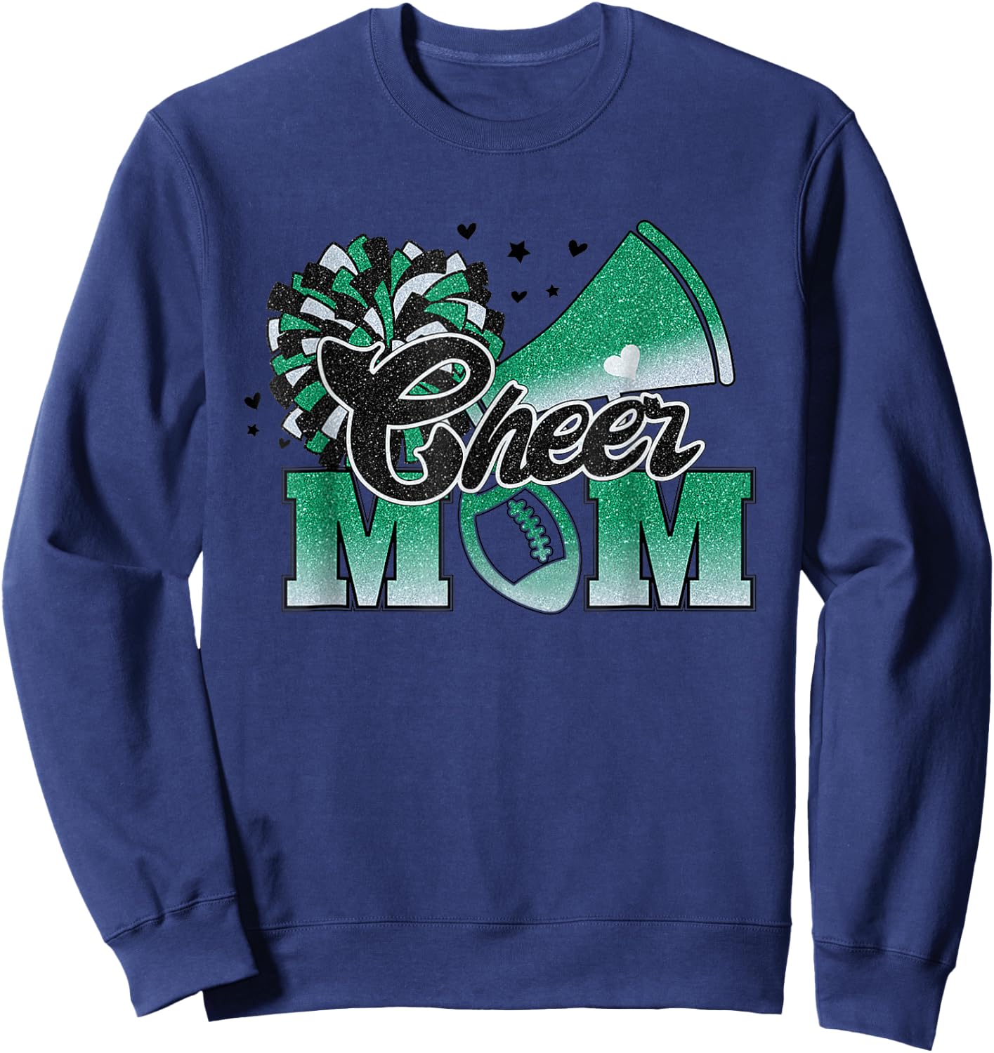 Football Cheer Mom Biggest Fan Cheerleader Black Green White Sweatshirt - Sweatshirt | Navy