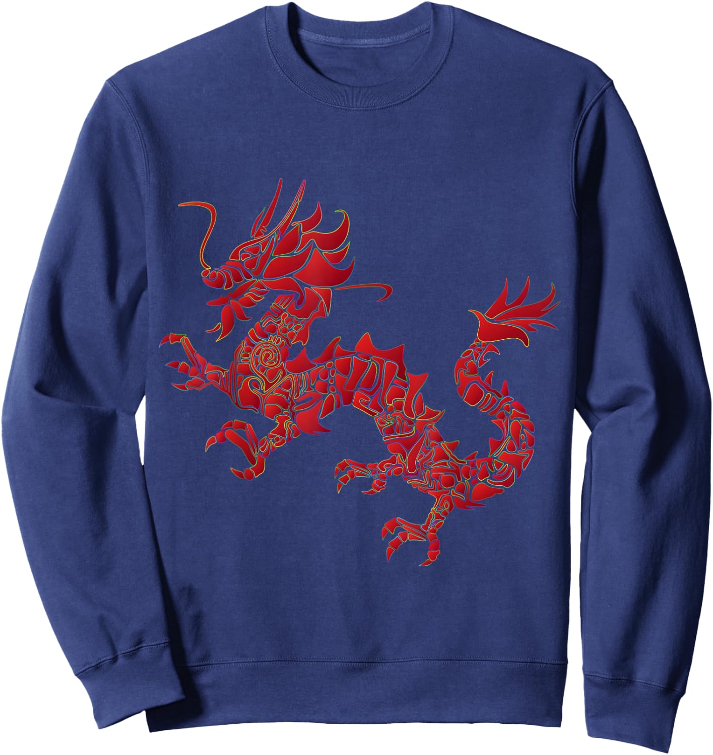 Red Chinese Firedrake Dragon Print Art Wear Sweatshirt - Sweatshirt | Navy